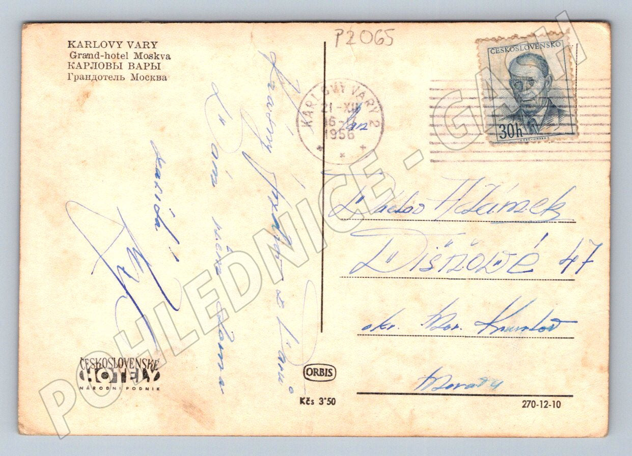 Pohlednice Karlovy Vary Grandhotel Moskva 1950 (P2065)