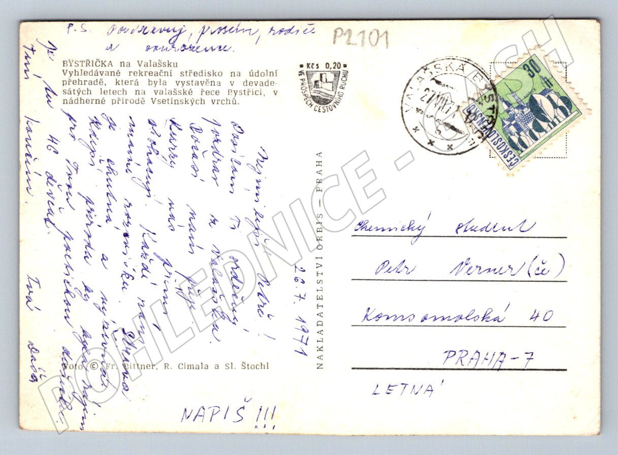 Pohlednice Bystřička Valašsko přehrada 1971 (P2101)