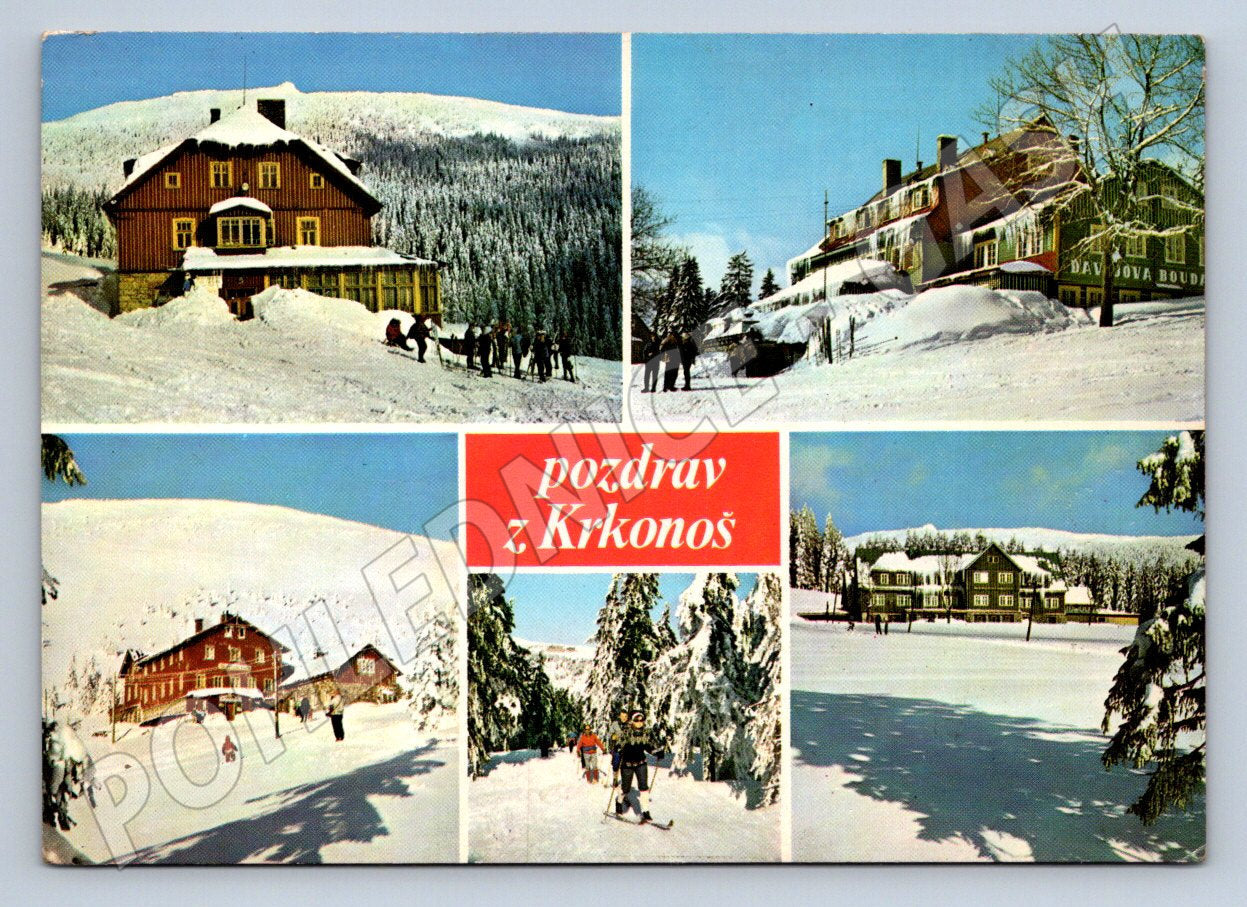 Pohlednice Krkonoše pozdrav zimní PP 1973 (P2102)