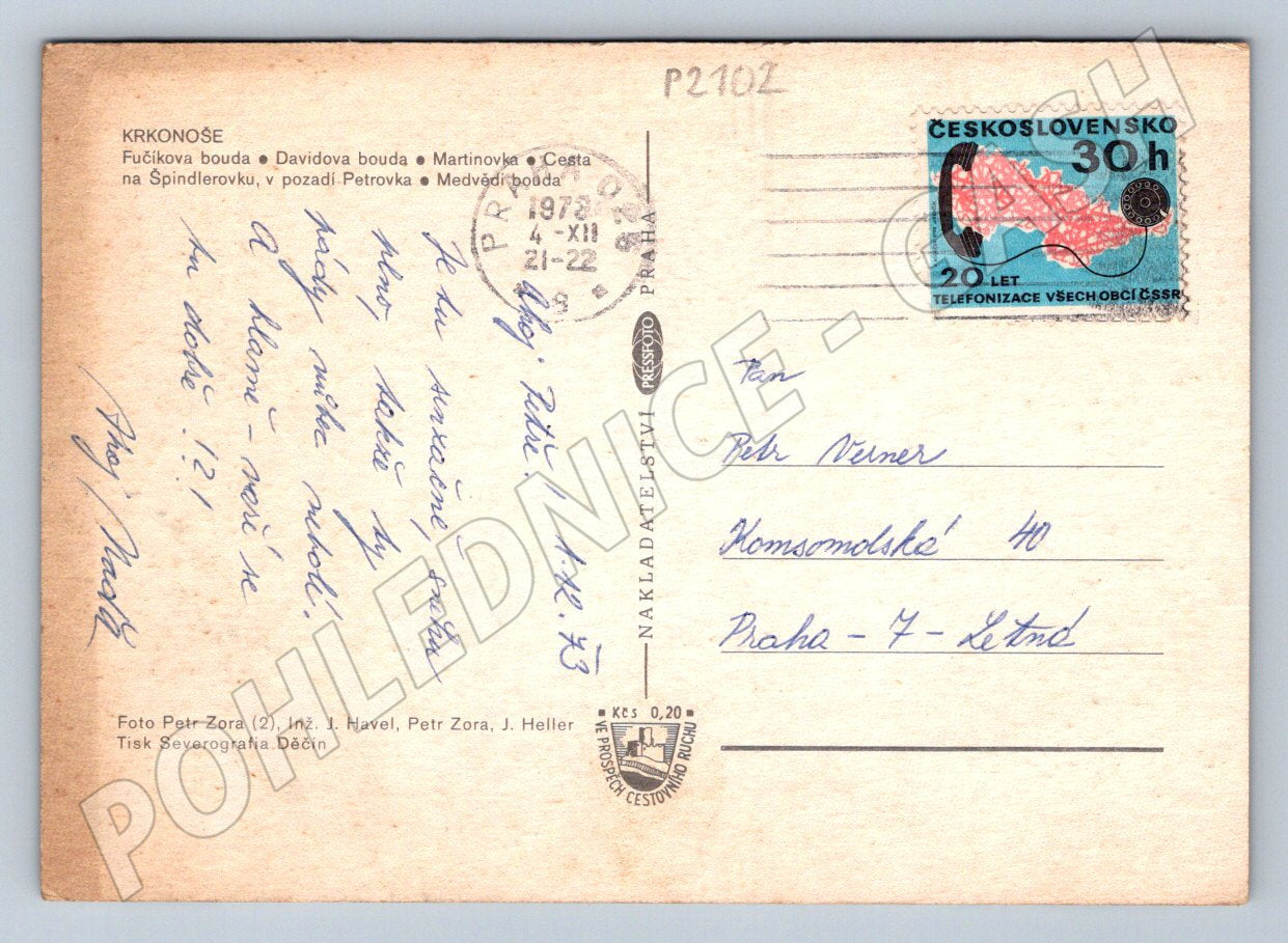 Pohlednice Krkonoše pozdrav zimní PP 1973 (P2102)
