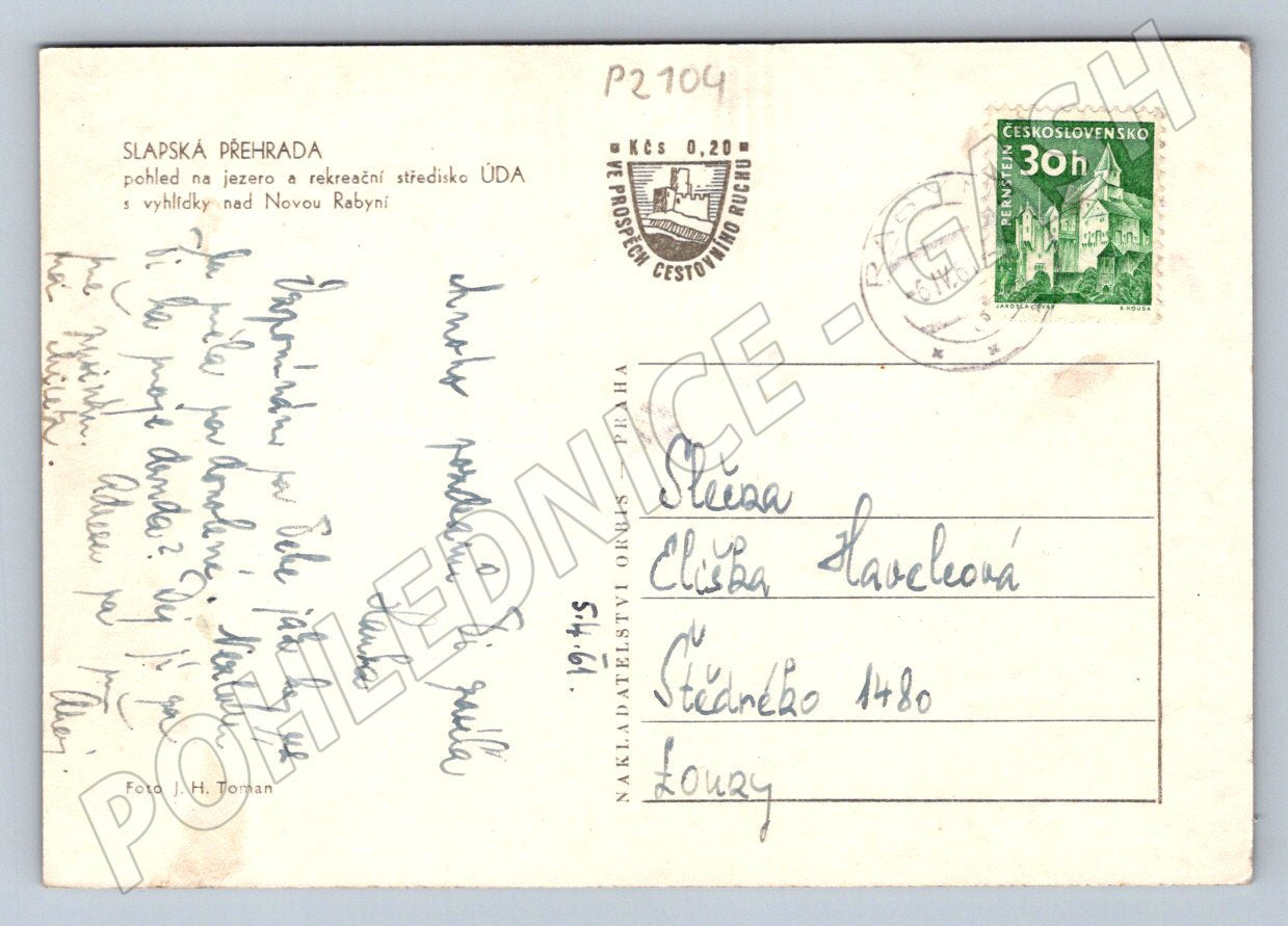 Pohlednice Slapská přehrada vyhlídka nad Novou Rabyní 1945 (P2104)