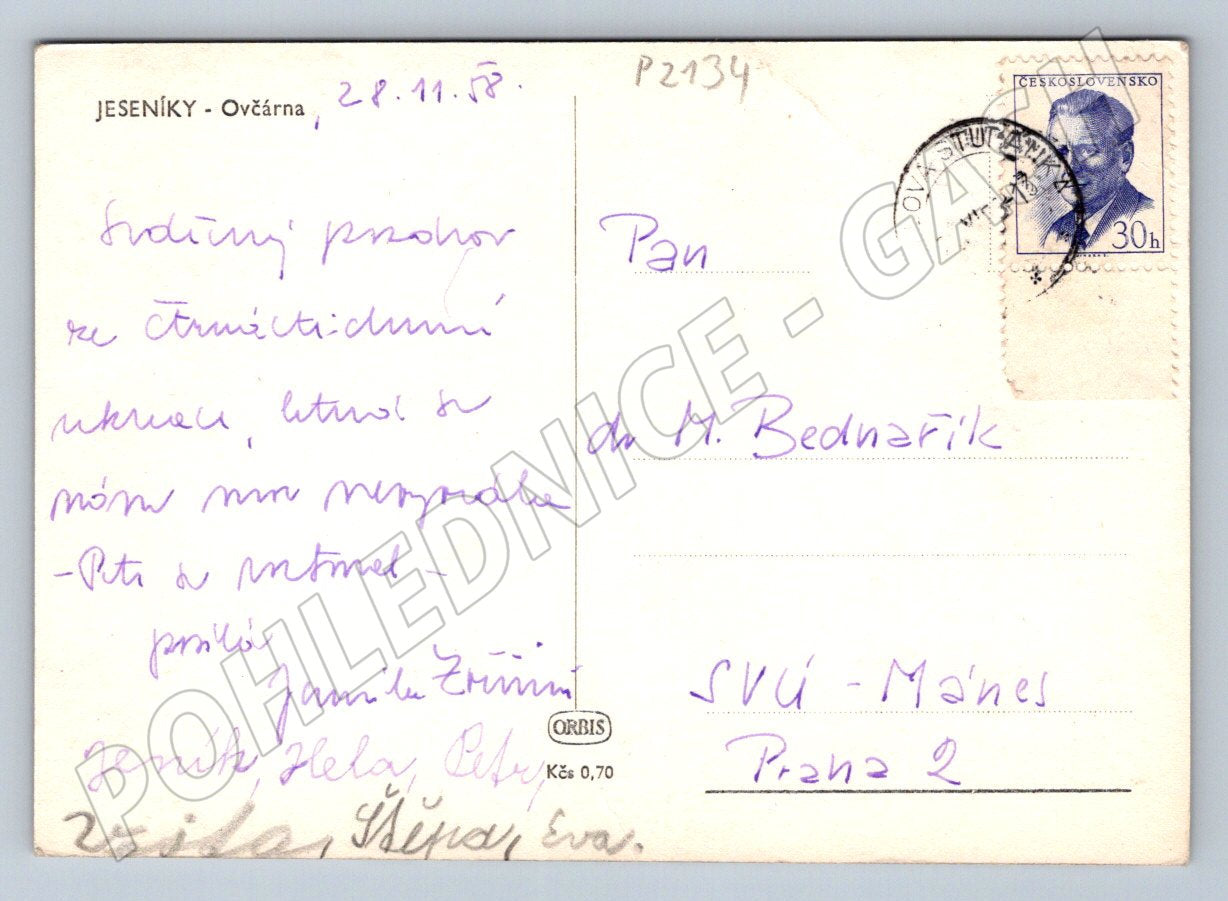 Pohlednice Jeseníky Ovčárna zimní PP 1958 (P2134)