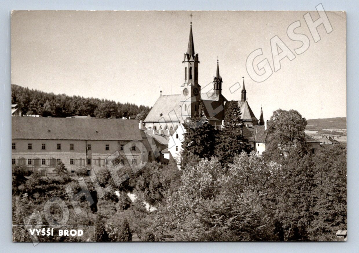 Pohlednice Vyšší Brod klášterní kostel ČB 1959 (P2145)