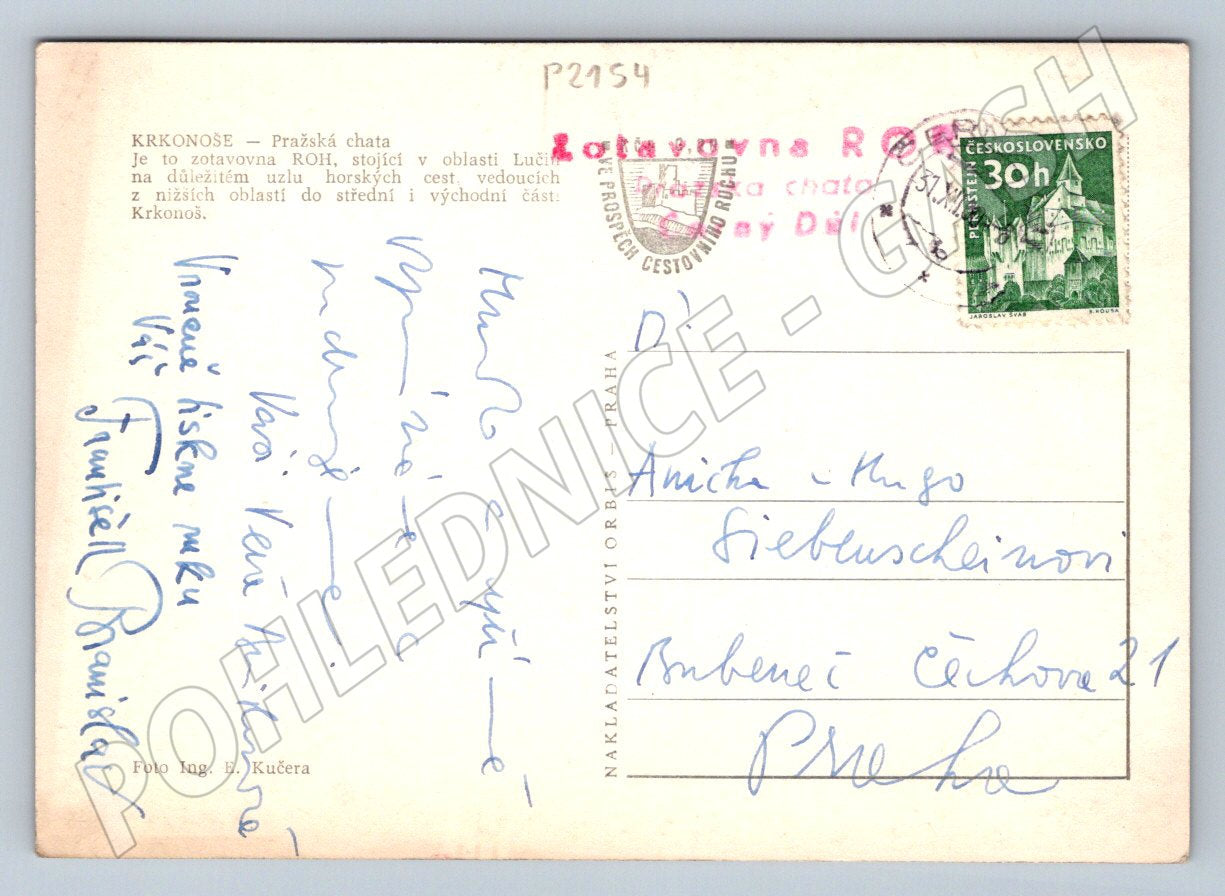 Pohlednice Krkonoše Pražská chata zimní malý formát (P2154)
