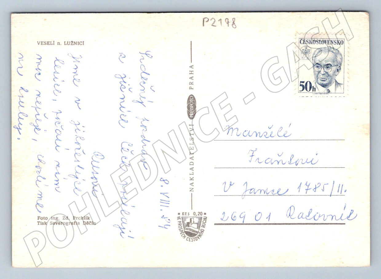 Pohlednice Veselí nad Lužnicí 70 léta zn raz (P2198)