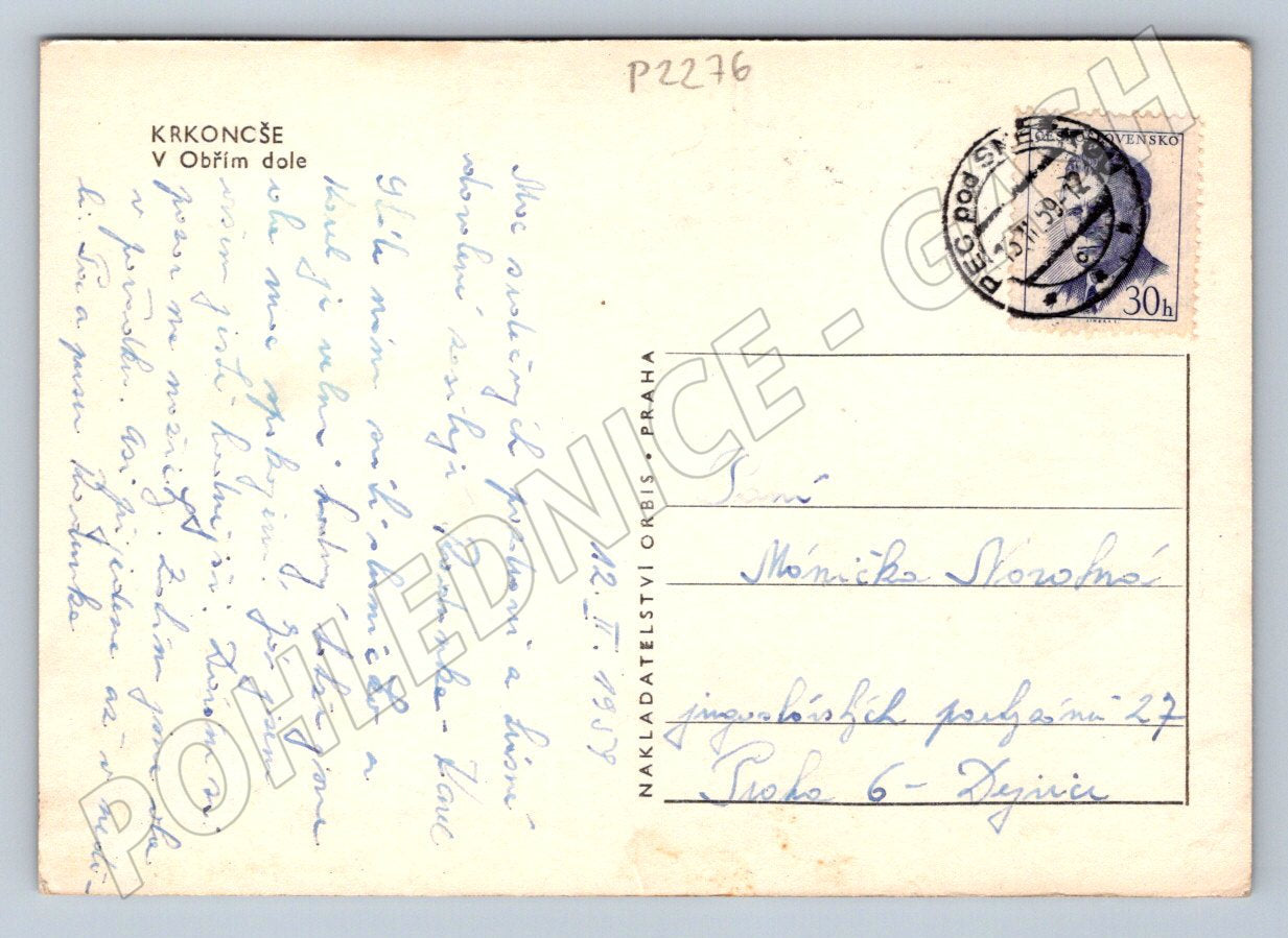 Pohlednice Krkonoše Obří důl 1937 (P2276)