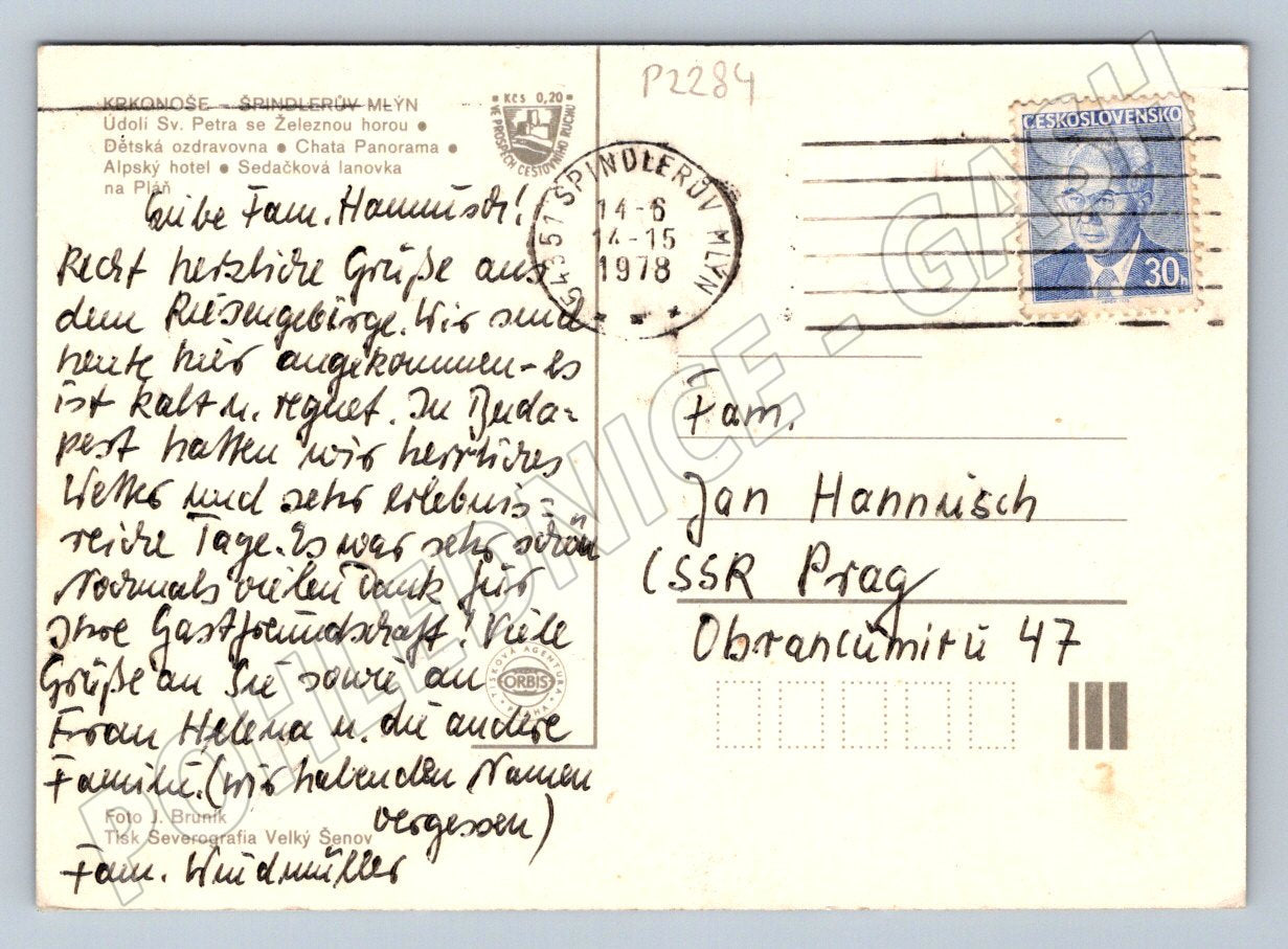 Pohlednice Špindlerův Mlýn Svatý Petr Krkonoše 1978 (P2284)