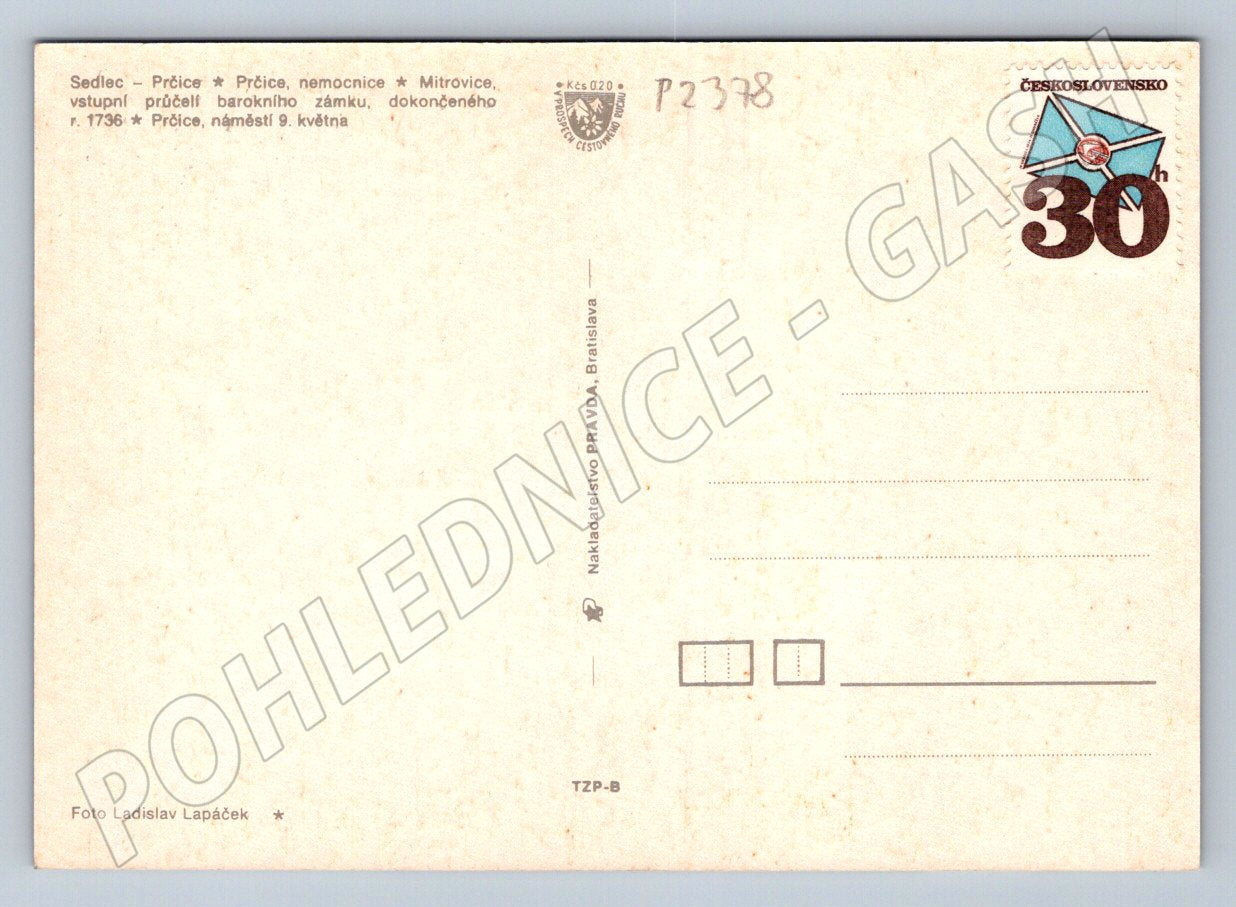Pohlednice Prčice Český Merán koláž zámek náměstí (P2378)