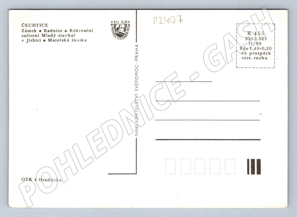 Pohlednice Čechtice zámek radnice rekreační zařízení 1980 (P2407)