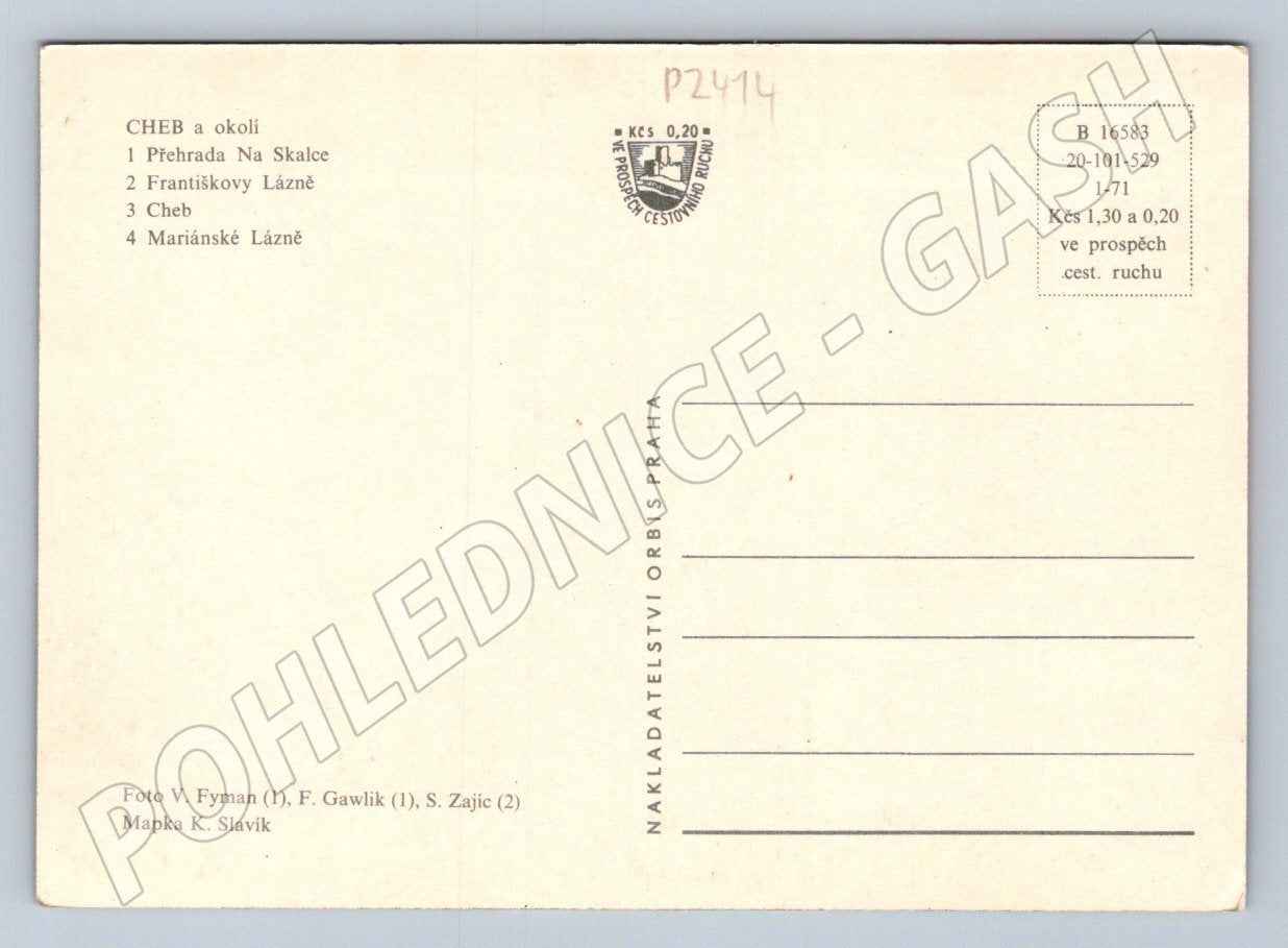 Pohlednice Cheb a okolí mapa motivy 1971 (P2414)
