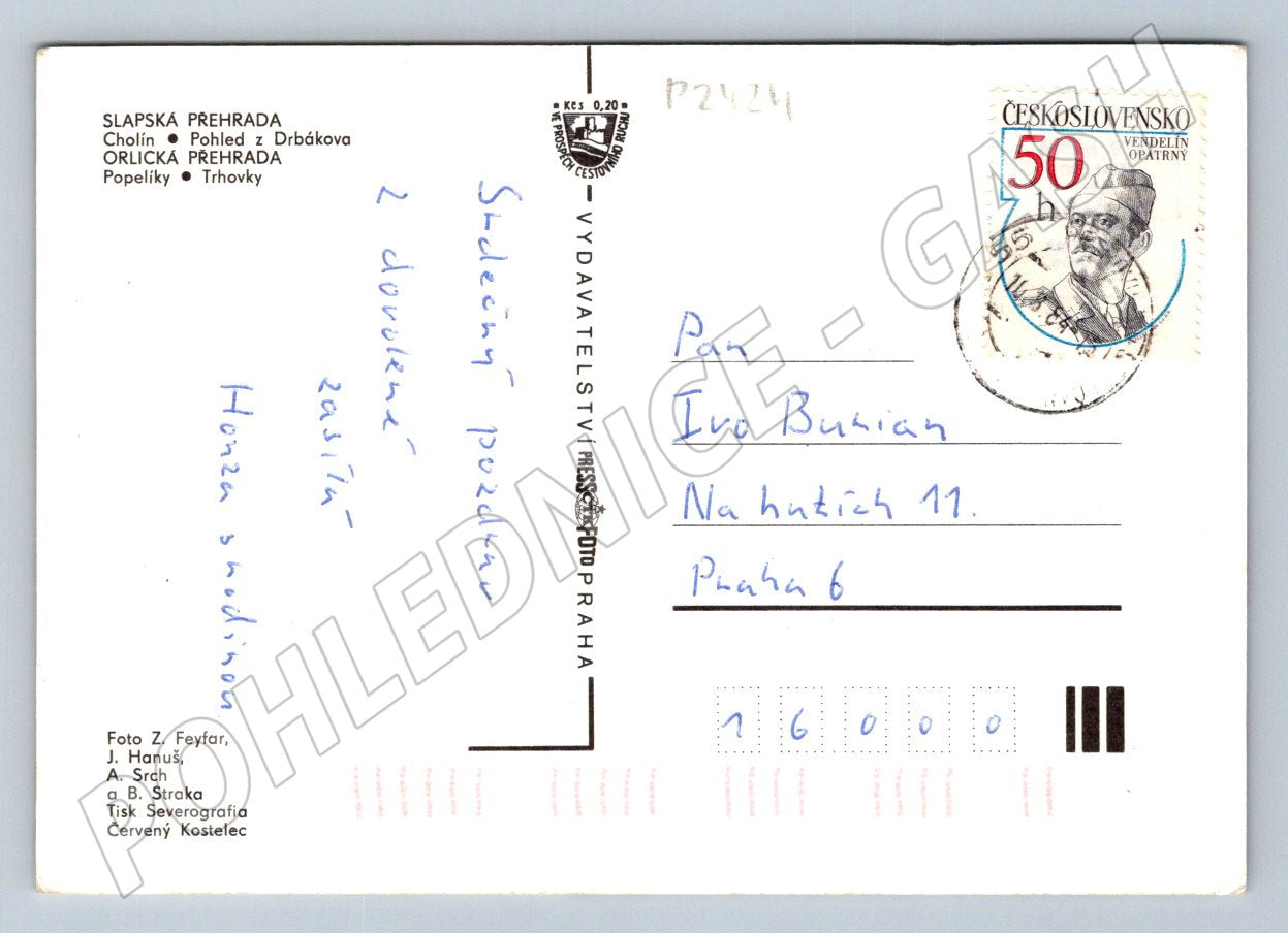 Pohlednice Střední Povltaví Slapy Orlík mapa 50 léta (P2424)