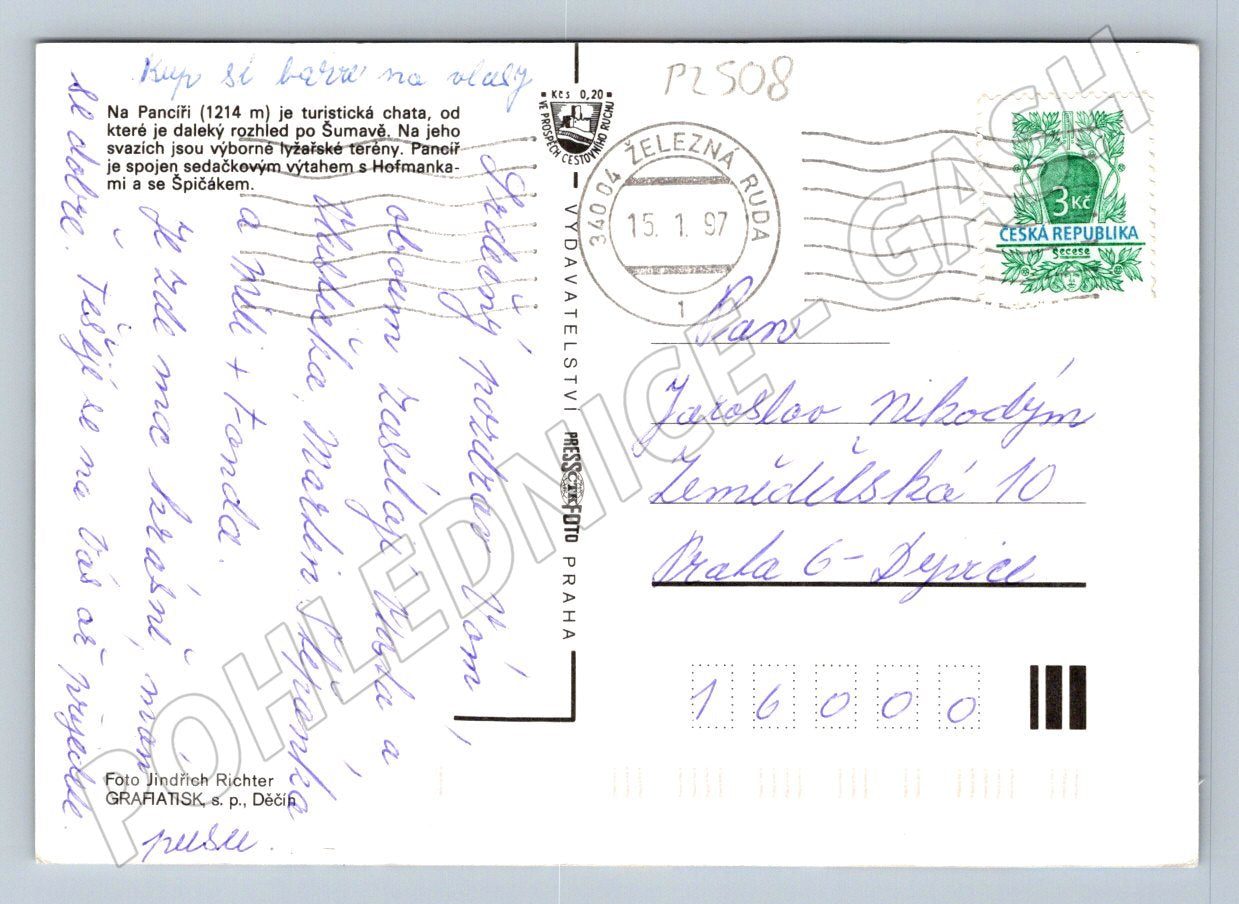 Pohlednice Šumava Pancíř turistická chata Železná Ruda 1997 (P2508)