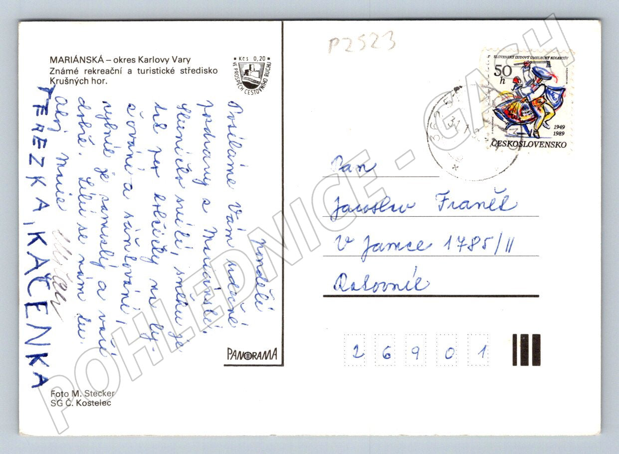 Postcard Mariánská Ore Mountains Czechoslovakia 1989 (P2523)