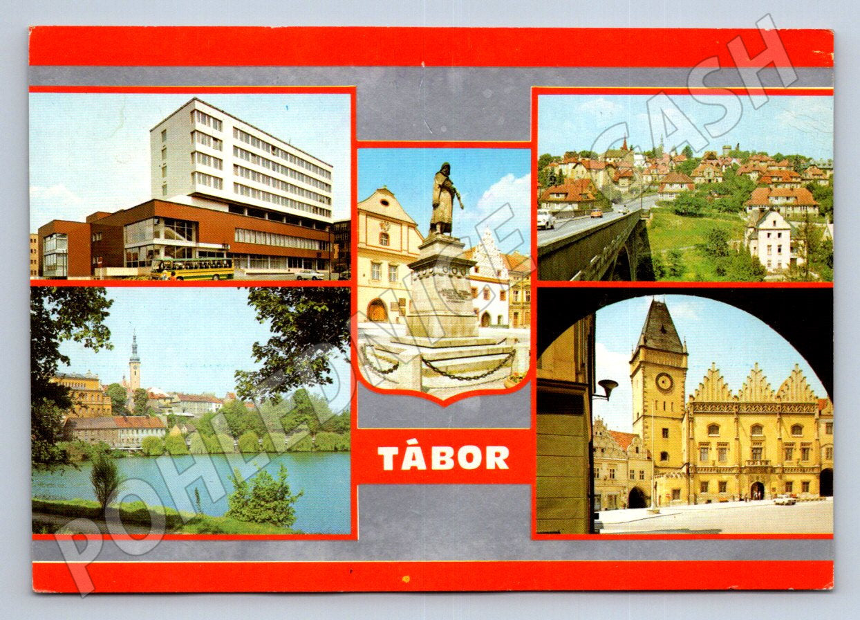Pohlednice Tábor koláž památek a moderních staveb historická (P2612)