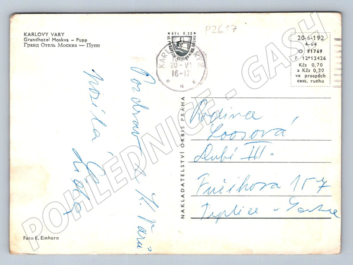 Postcard Karlovy Vary Grandhotel Moskva Pupp 1964 (P2617)