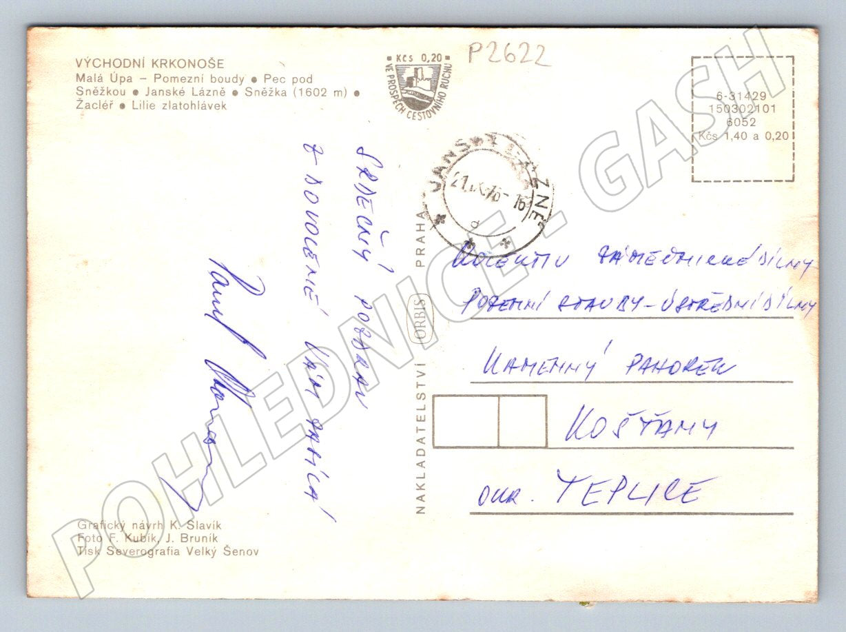 Pohlednice Krkonoše východní část mapa a fotografie 1980 (P2622)
