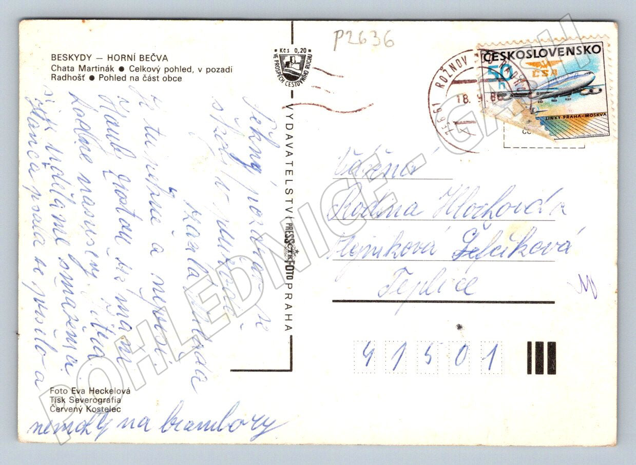 Pohlednice Horní Bečva Beskydy Chata Martiňák raz 1972 (P2636)