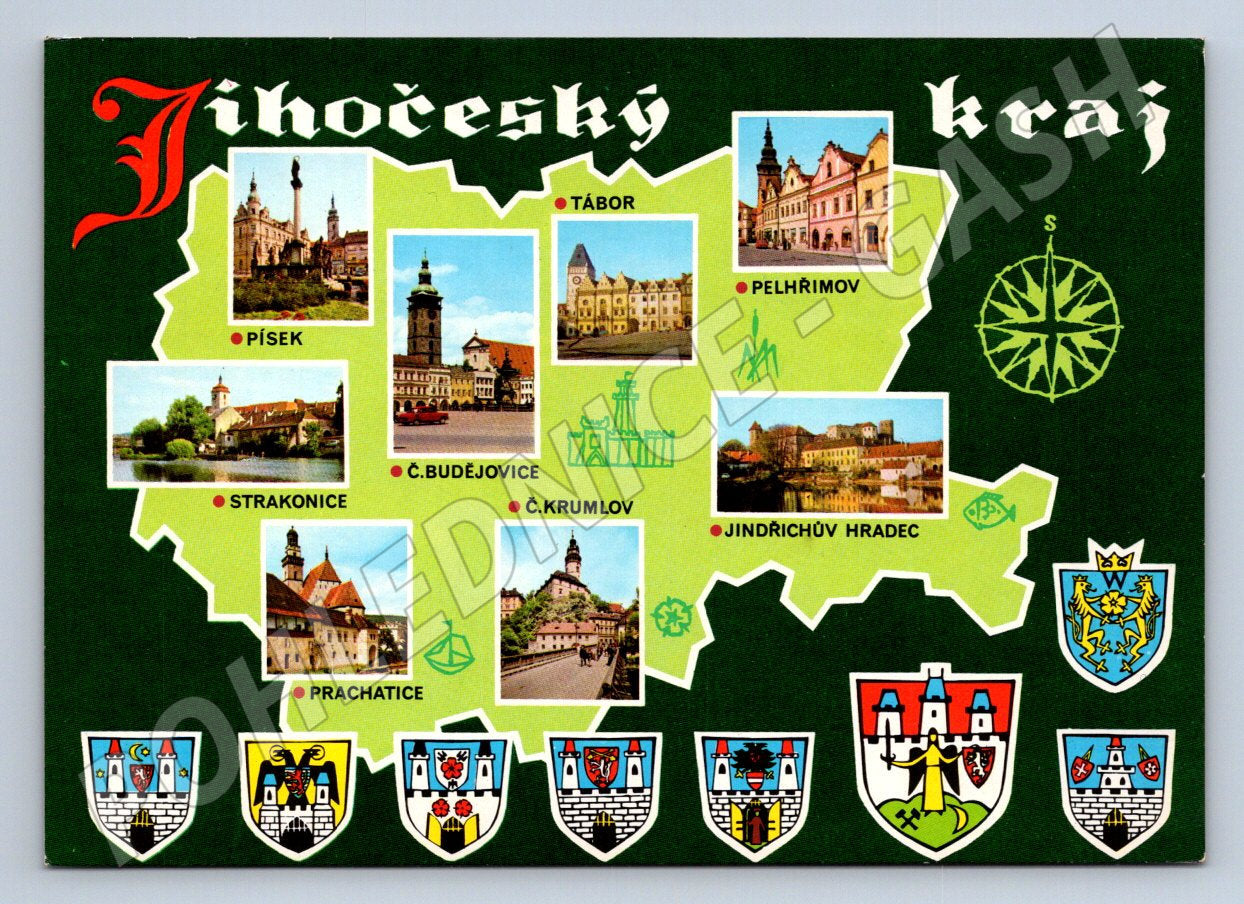 Pohlednice Jihočeský kraj koláž měst (P2666)