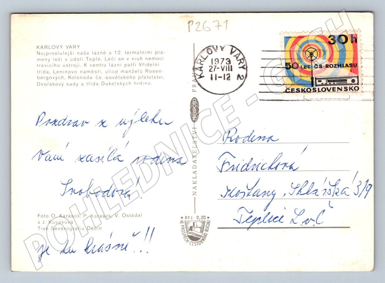 Pohlednice Karlovy Vary koláž památek PP 1973 (P2671)
