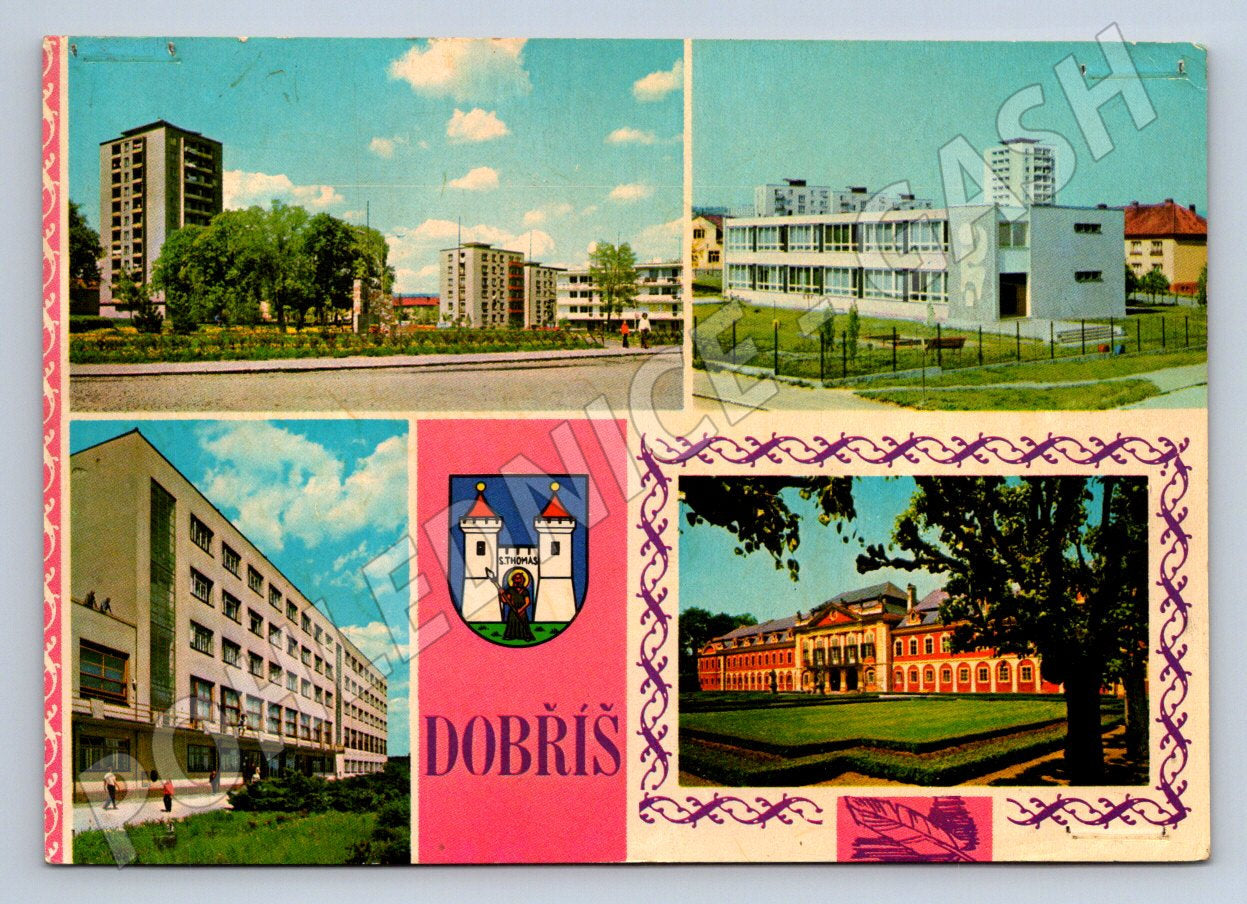Pohlednice Dobříš zámek a nová výstavba 1974 ČSSR (P2681)