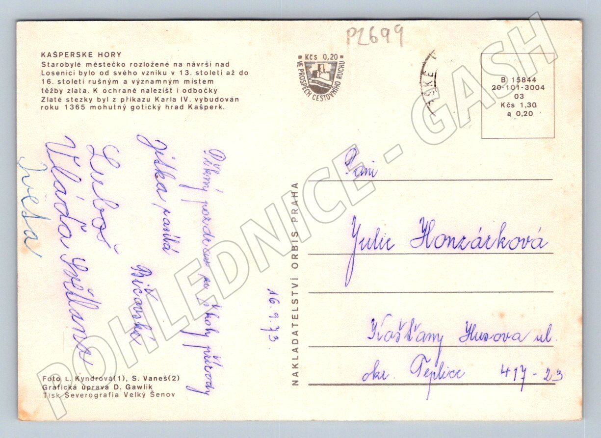 Pohlednice Kašperské Hory hrad Kašperk a náměstí (P2699)