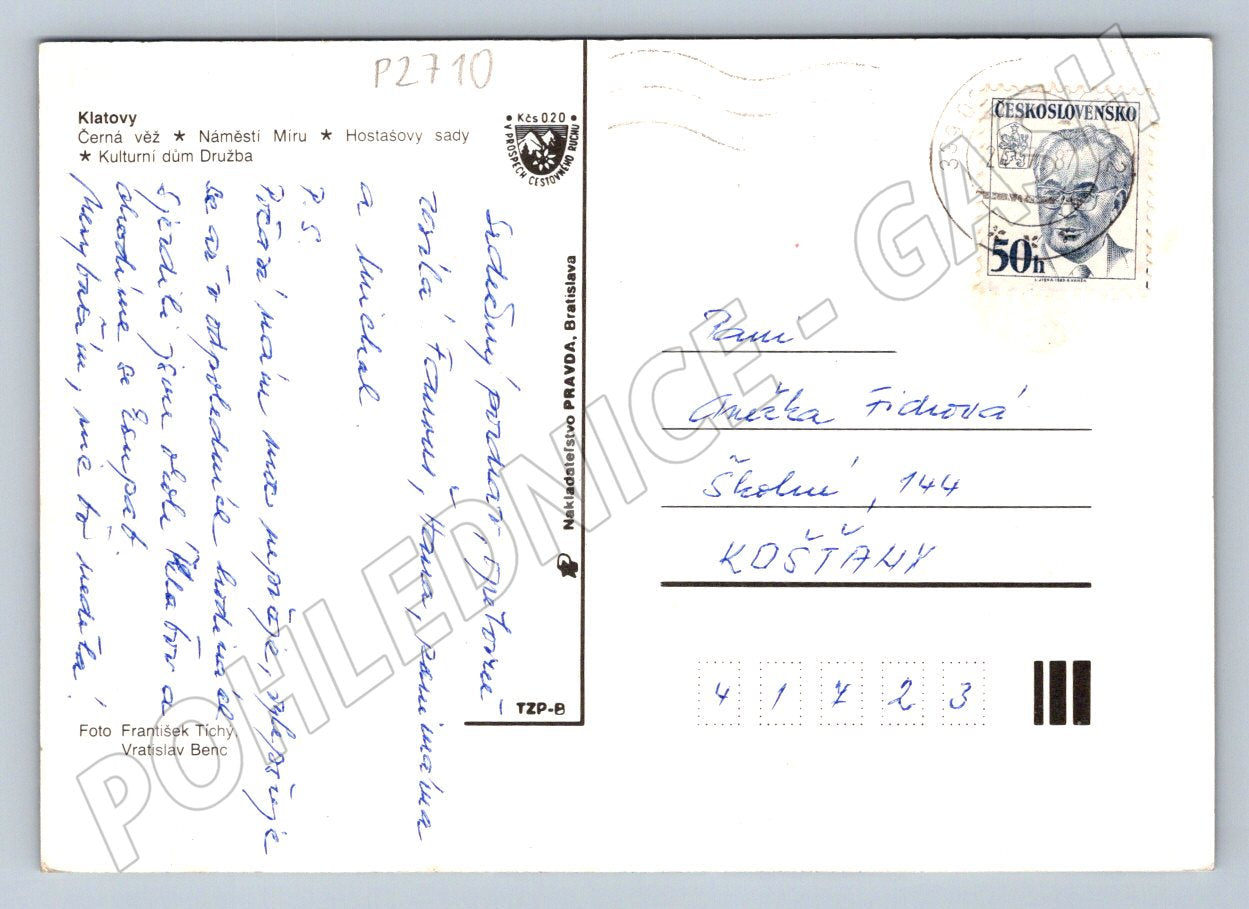 Pohlednice Klatovy náměstí Černá věž 50 léta (P2710)