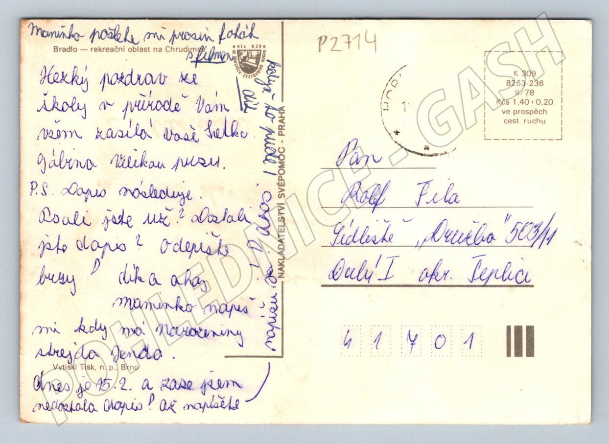Pohlednice Bradlo rekreační oblast na Chrudimsku (P2714)