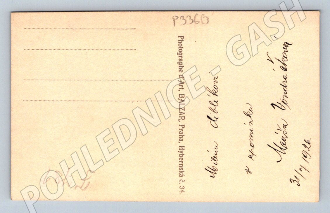 Pohlednice Praha žena v kroji Balzar 1926 (P3360)