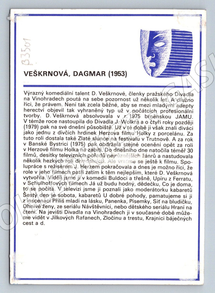 Pohlednice Dagmar Veškrnová herečka (P3501)