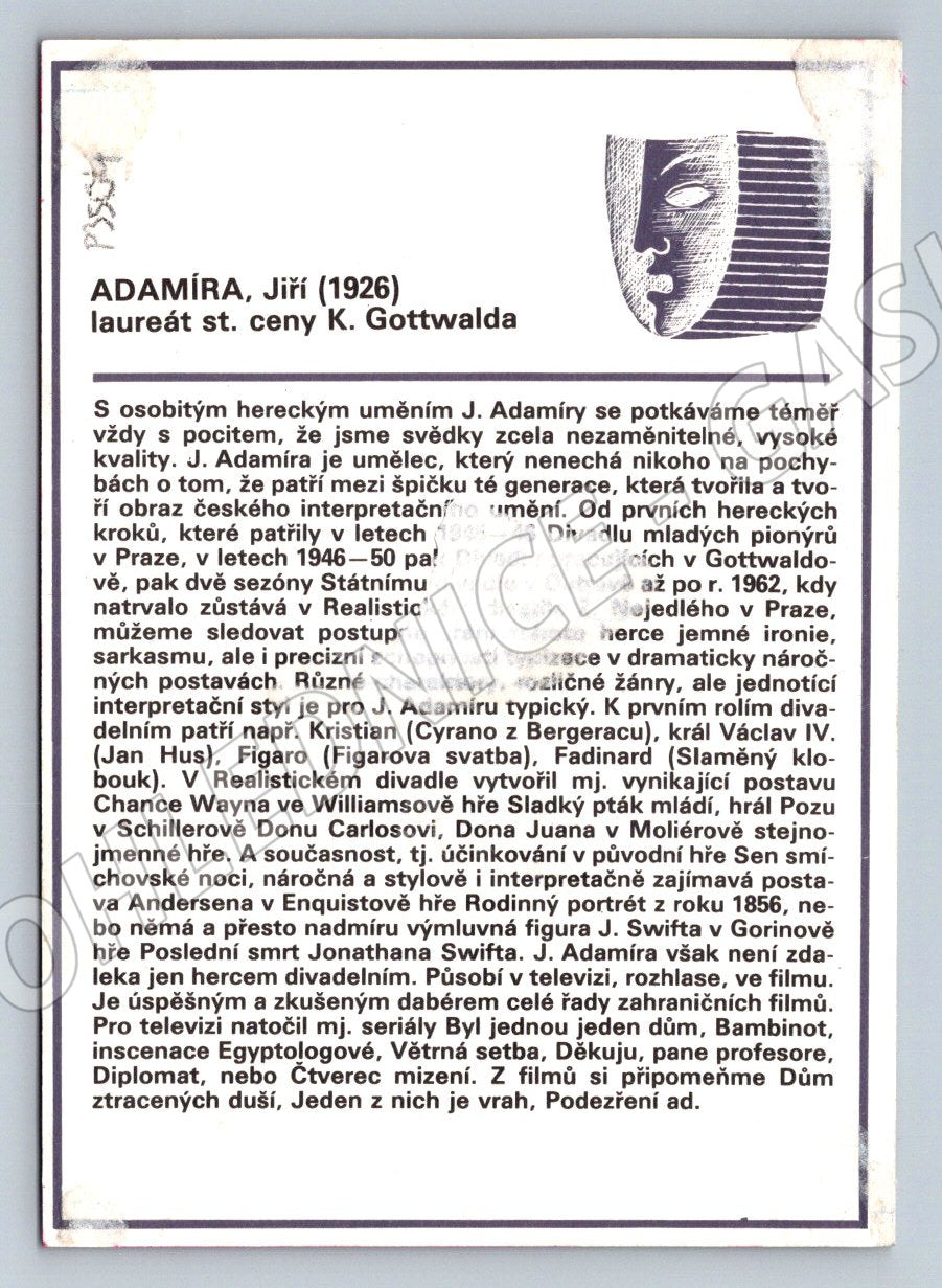 Pohlednice Jiří Adamíra herec portrét (P3504)