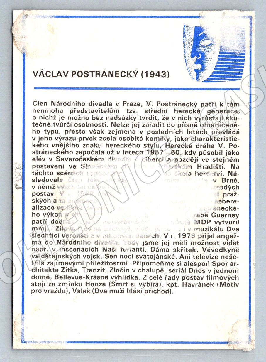 Pohlednice Václav Postránecký herec (P3508)