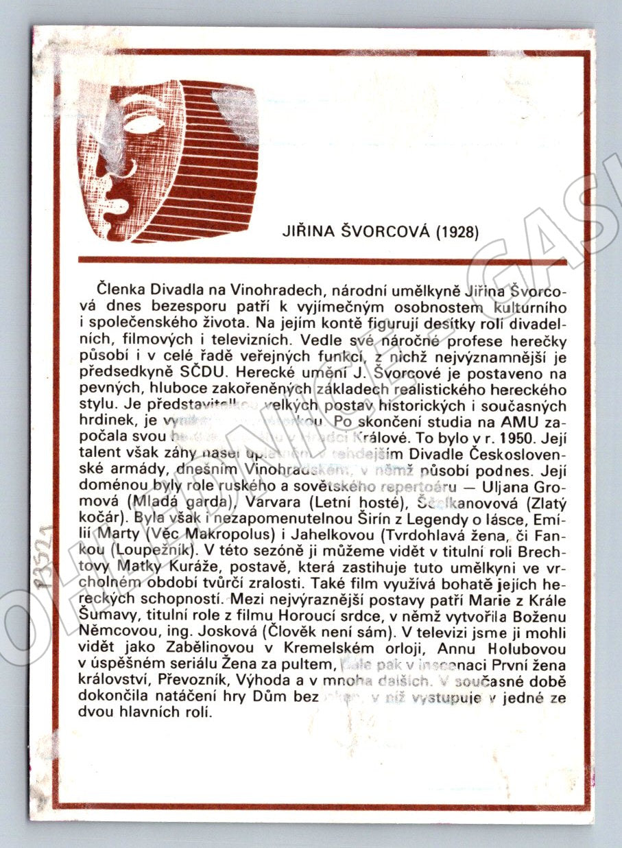 Pohlednice Jiřina Švorcová herečka portrét (P3521)