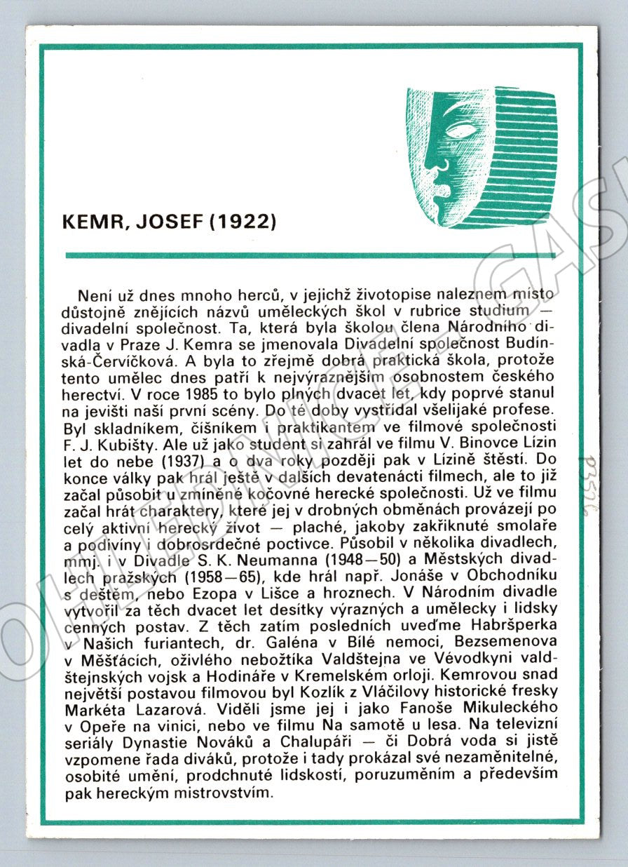 Pohlednice Josef Kemr herec portrét (P3526)