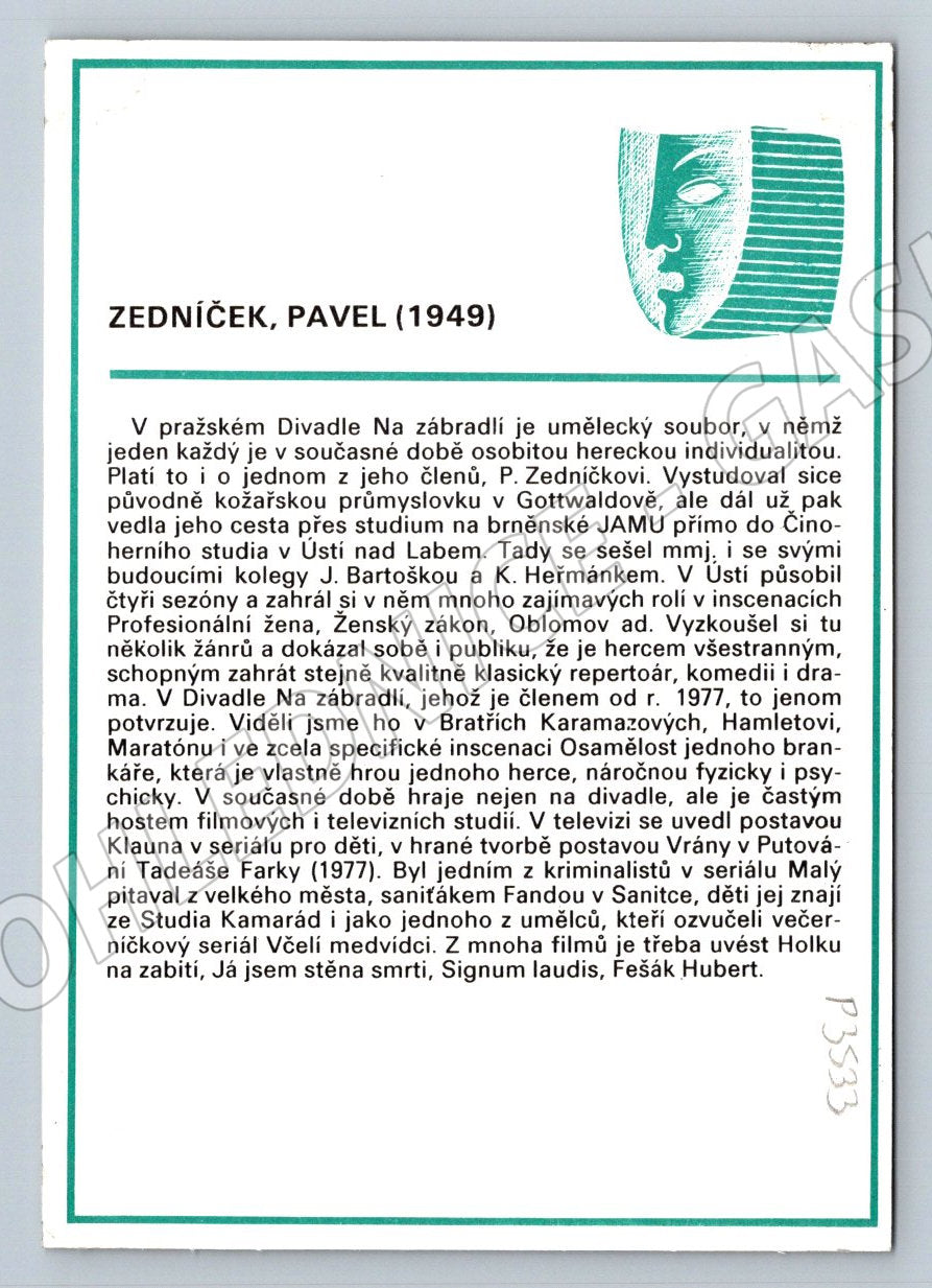 Pohlednice herec Pavel Zedníček (P3533)