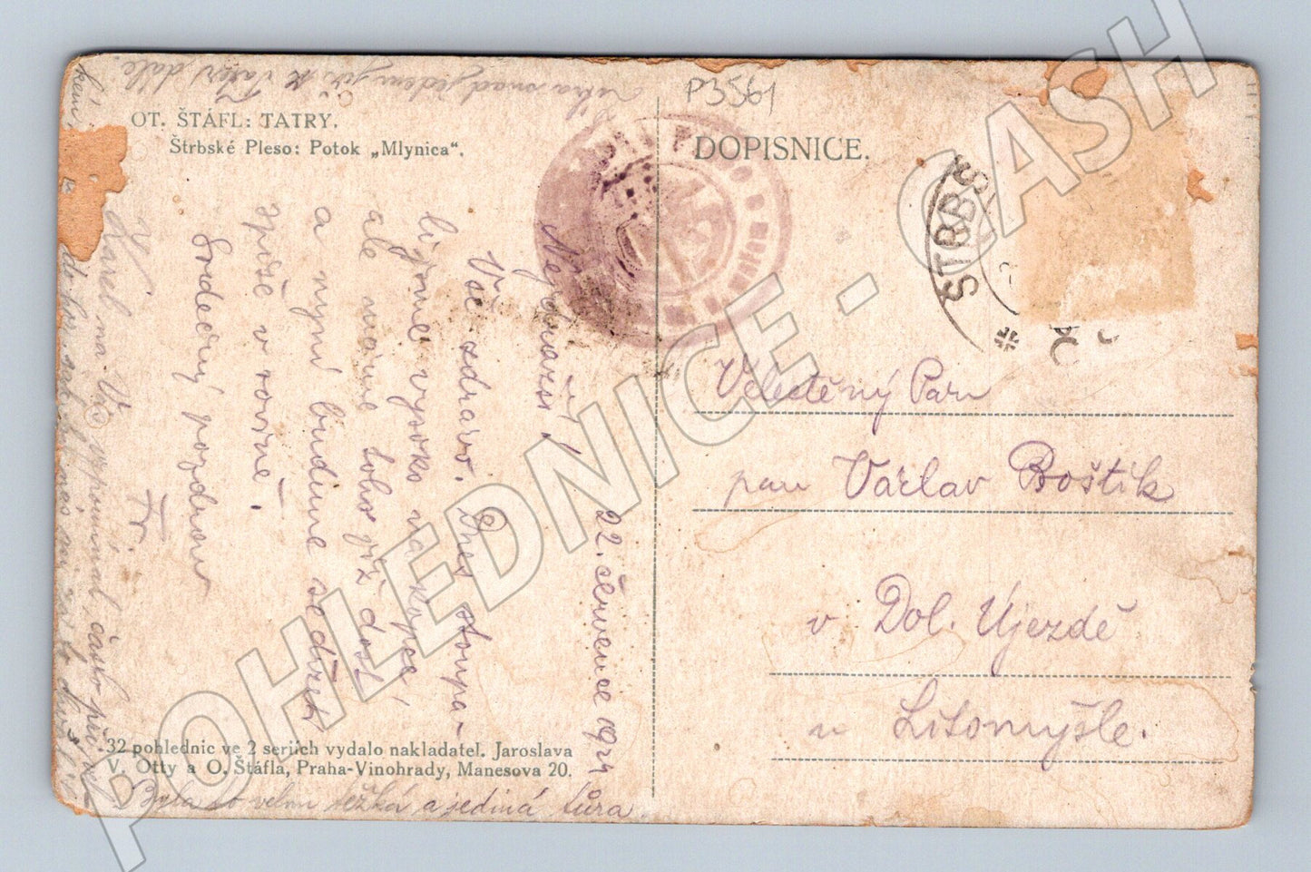 Pohlednice Slovensko Štrbské Pleso potok Mlynica 1924 (P3561)