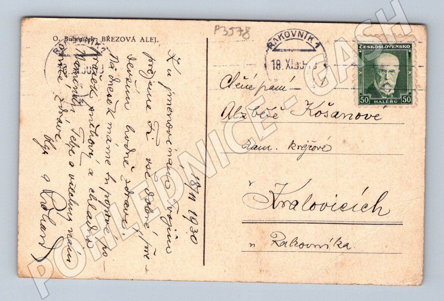 Pohlednice Bubeneč Březová alej 1930 (P3578)