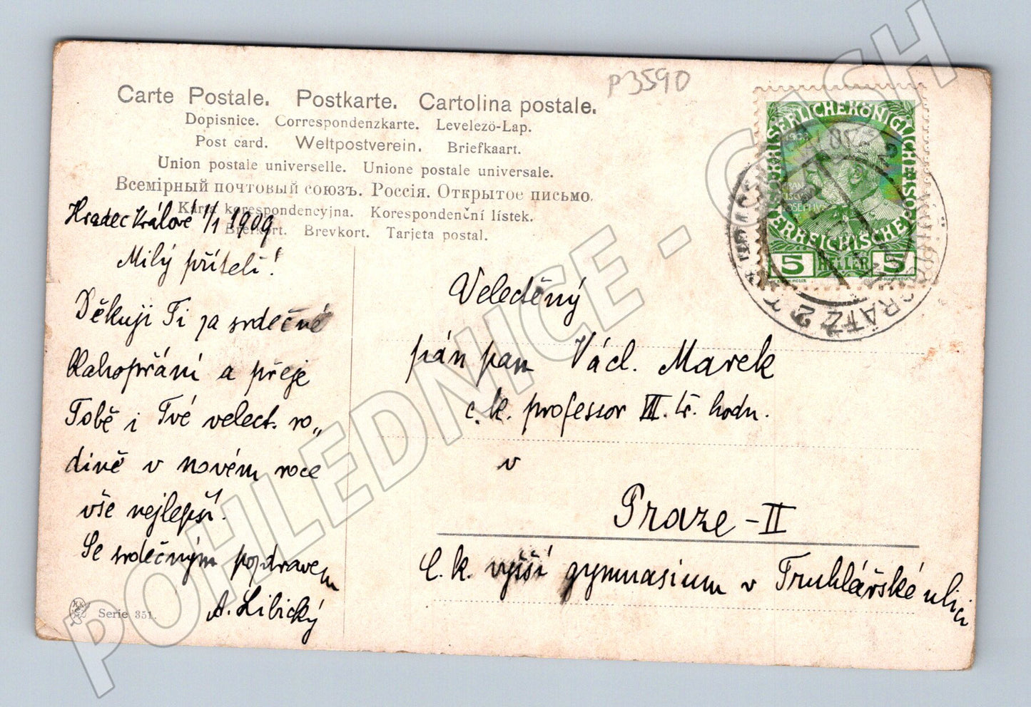 Pohlednice Rakousko malířský motiv 1909 (P3590)