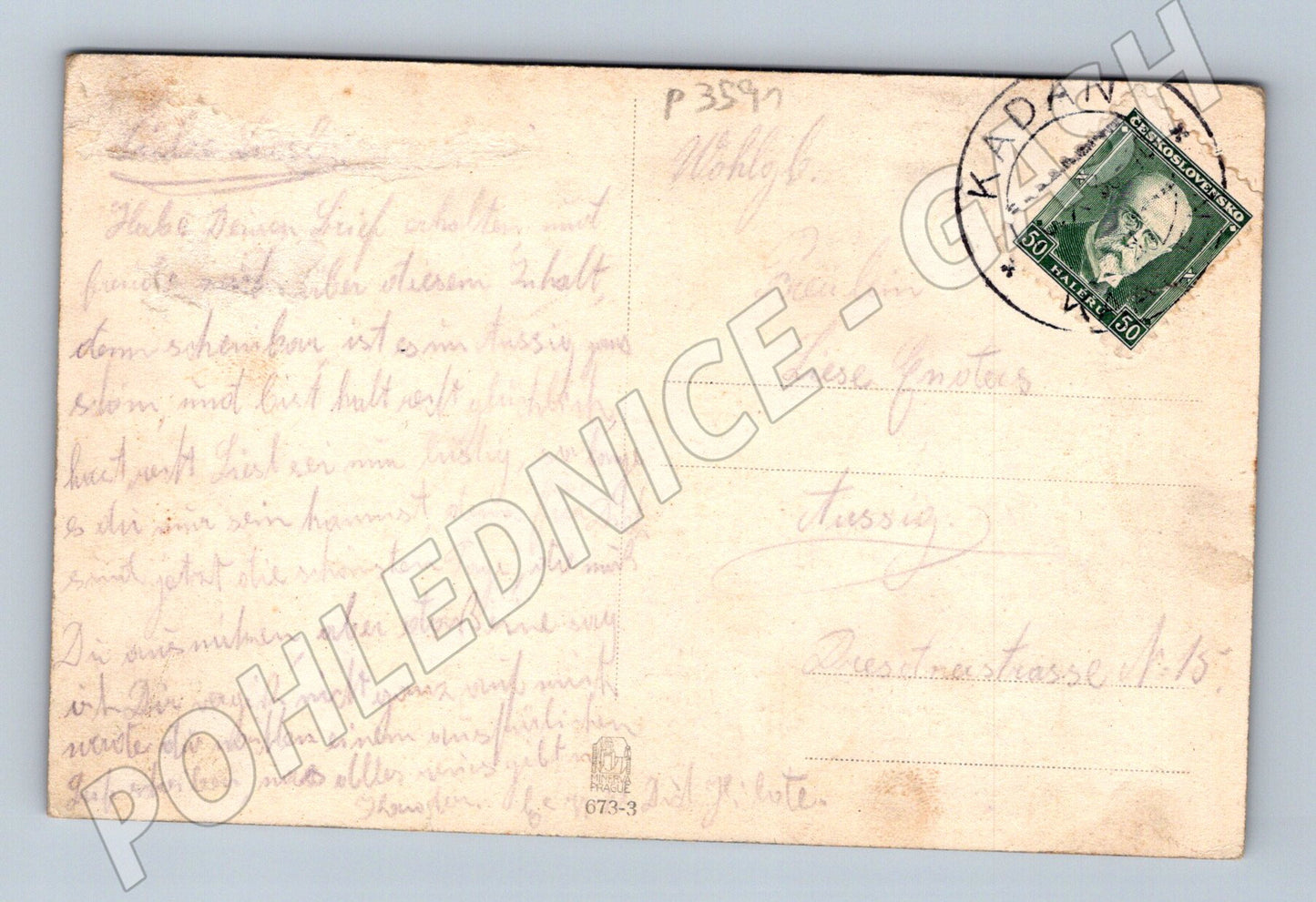 Pohlednice Kadaň zimní krajina řeka 1930s (P3591)