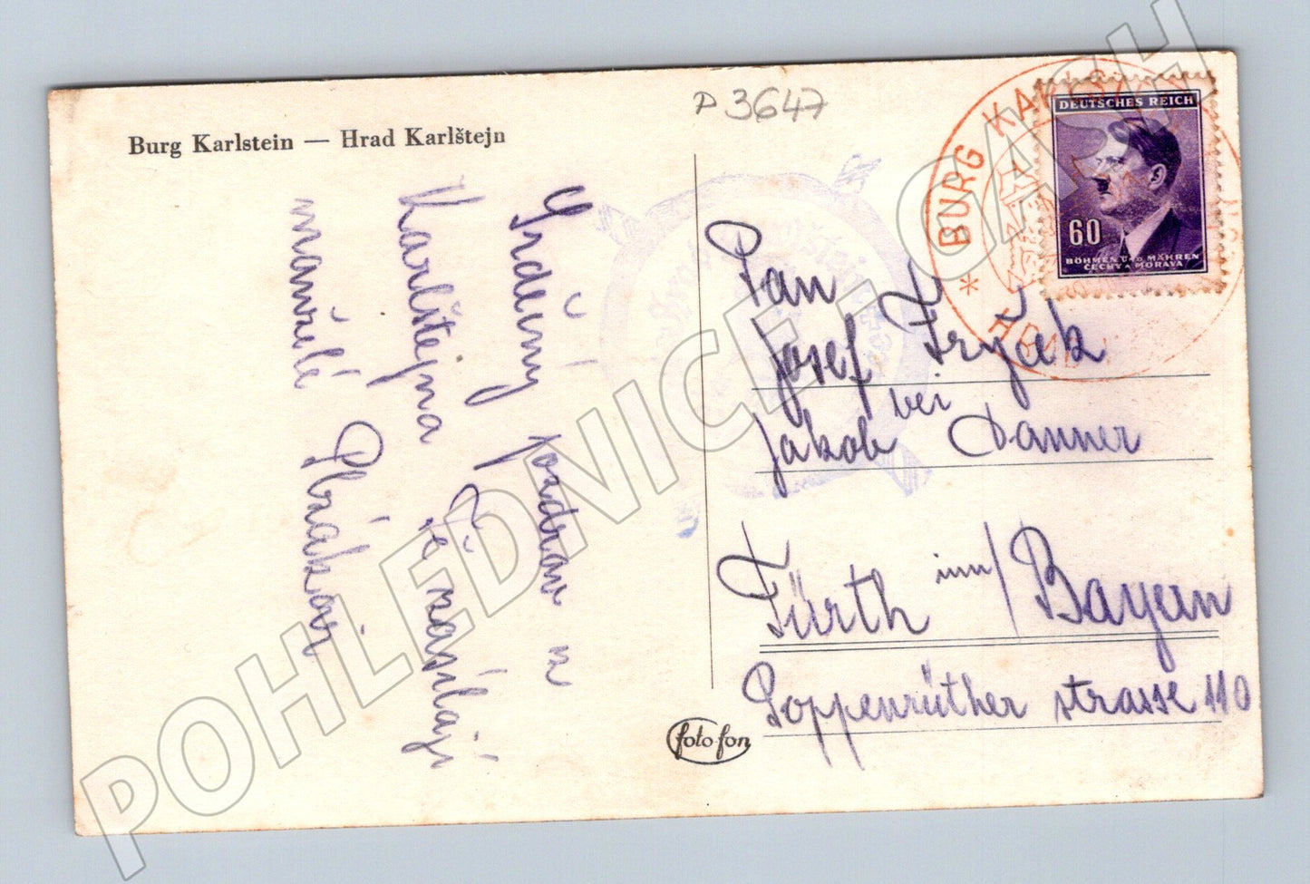 Pohlednice Karlštejn hrad 1941 (P3647)