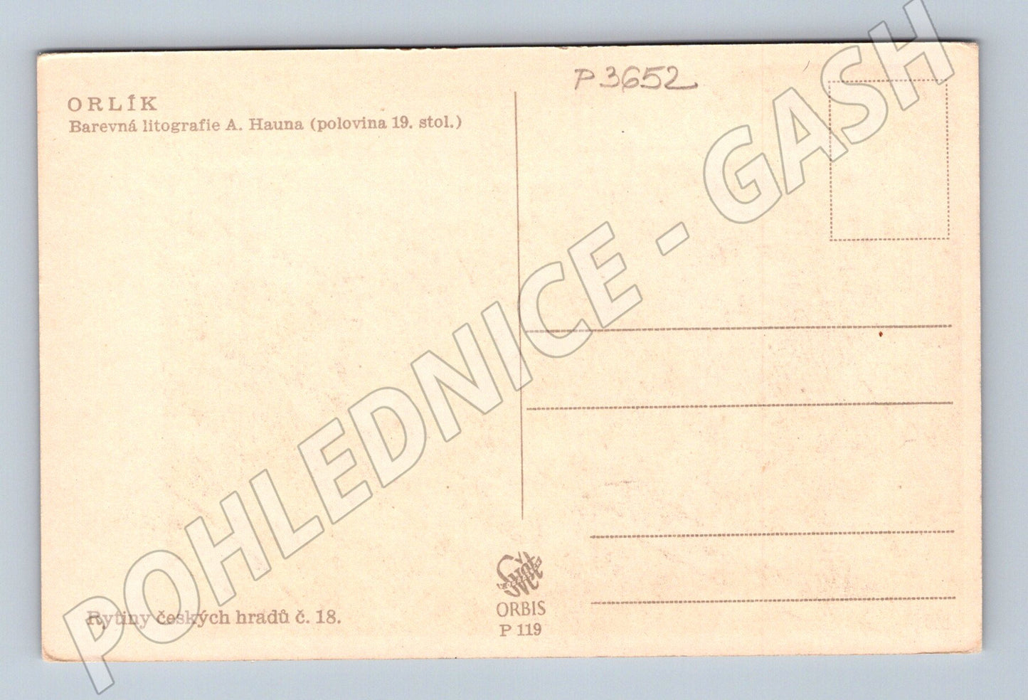 Pohlednice Orlík zámek litografie pol. 19. stol. (P3652)