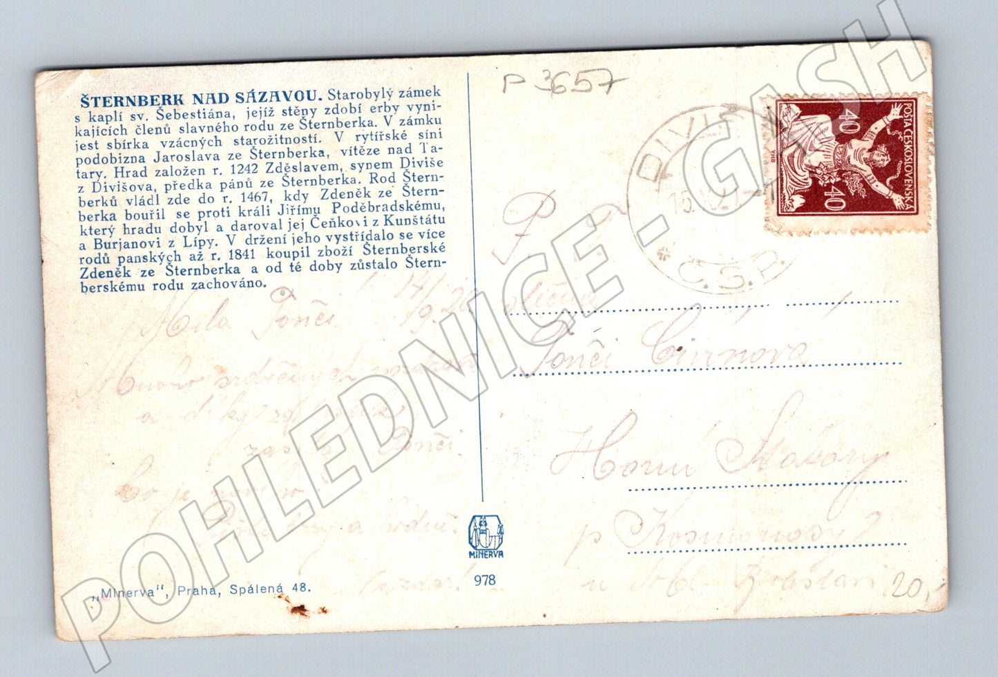 Pohlednice Šternberk nad Sázavou hrad krajina 1921 (P3657)