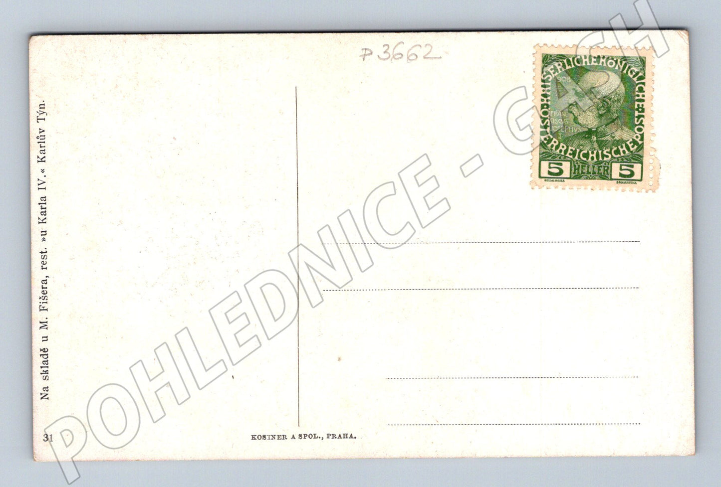 Pohlednice Karlštejn hrad krajina 1908 (P3662)
