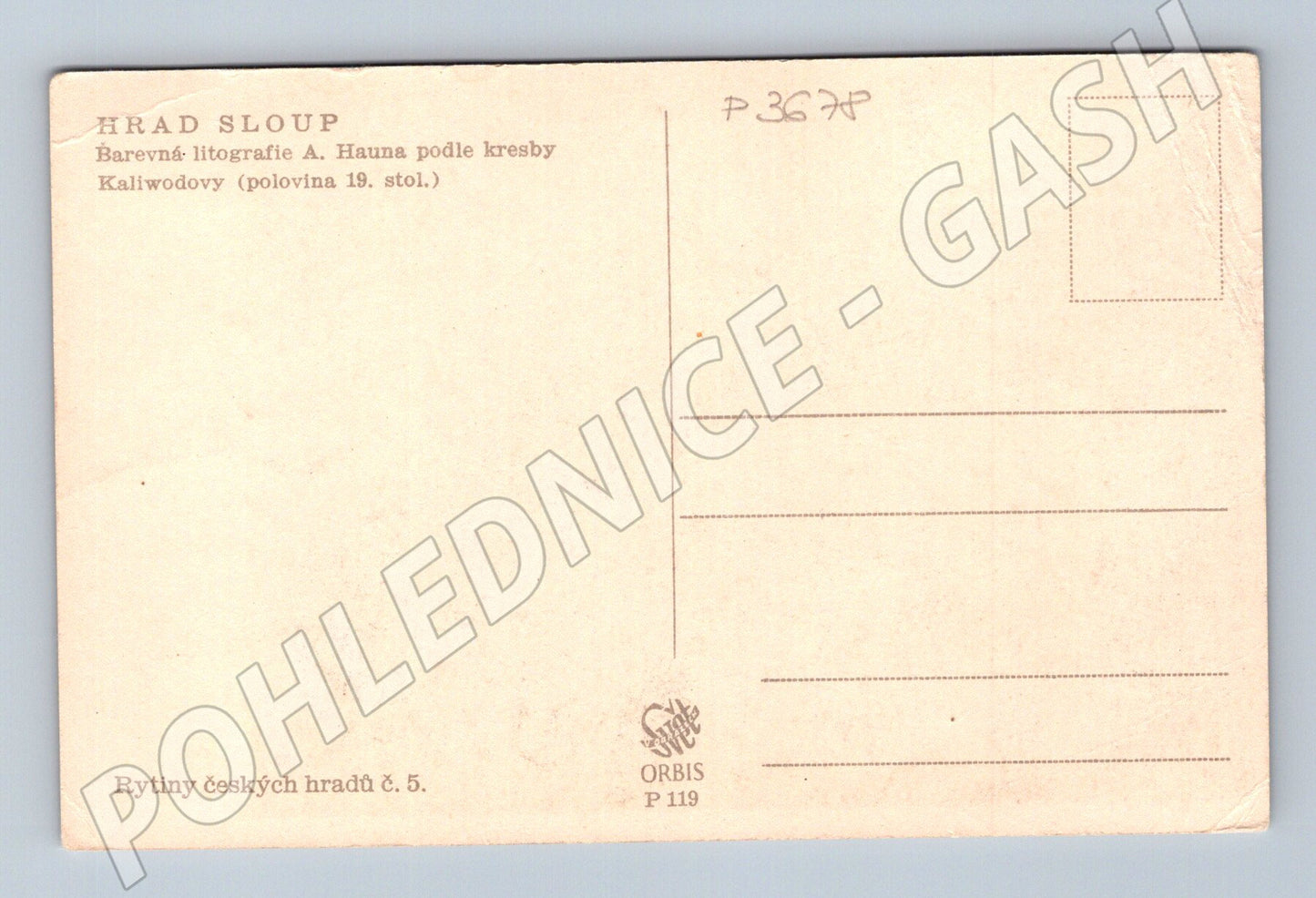 Pohlednice Hrad Sloup litografie (P3678)