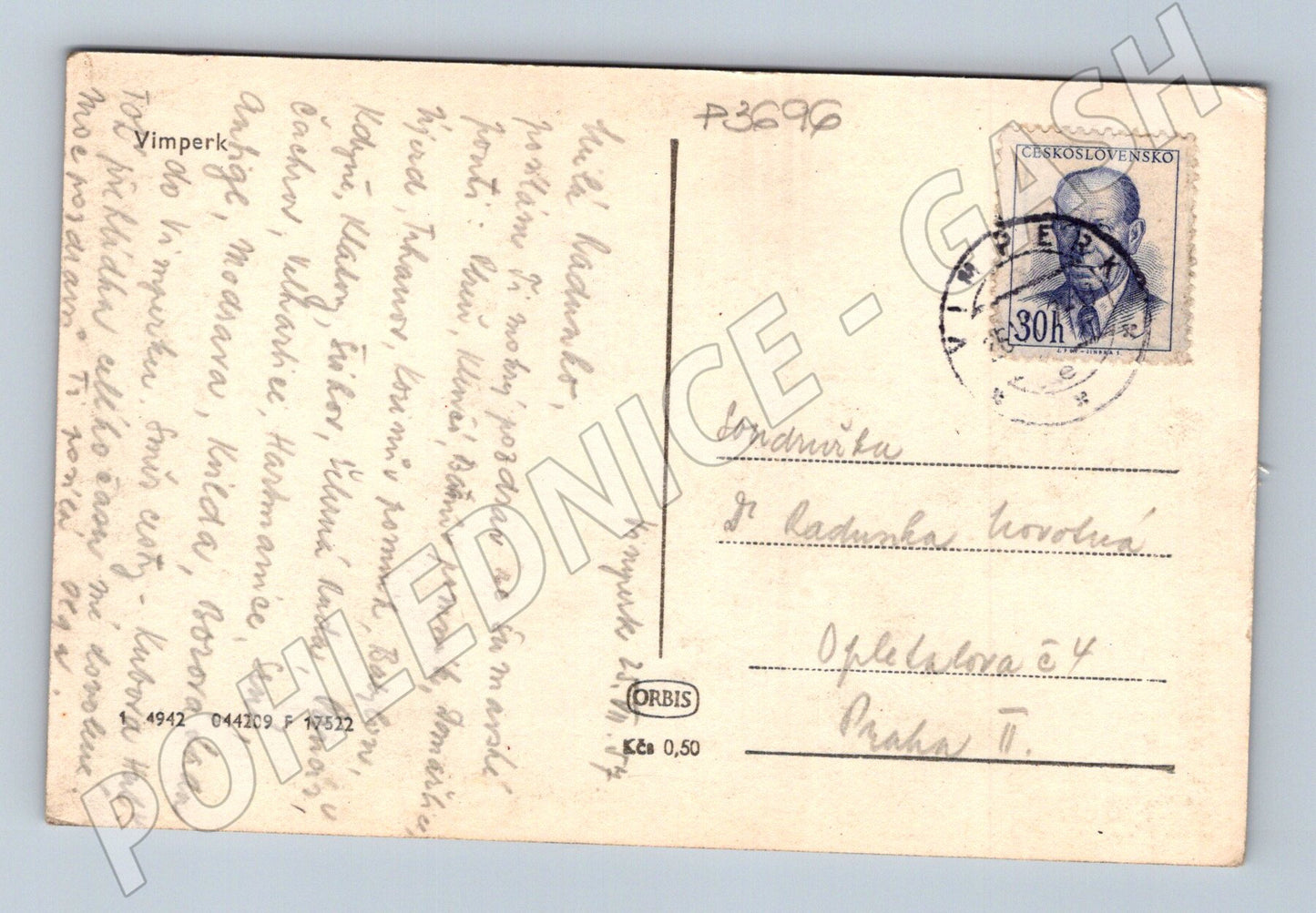 Pohlednice Vimperk zámek a město 1942 (P3696)