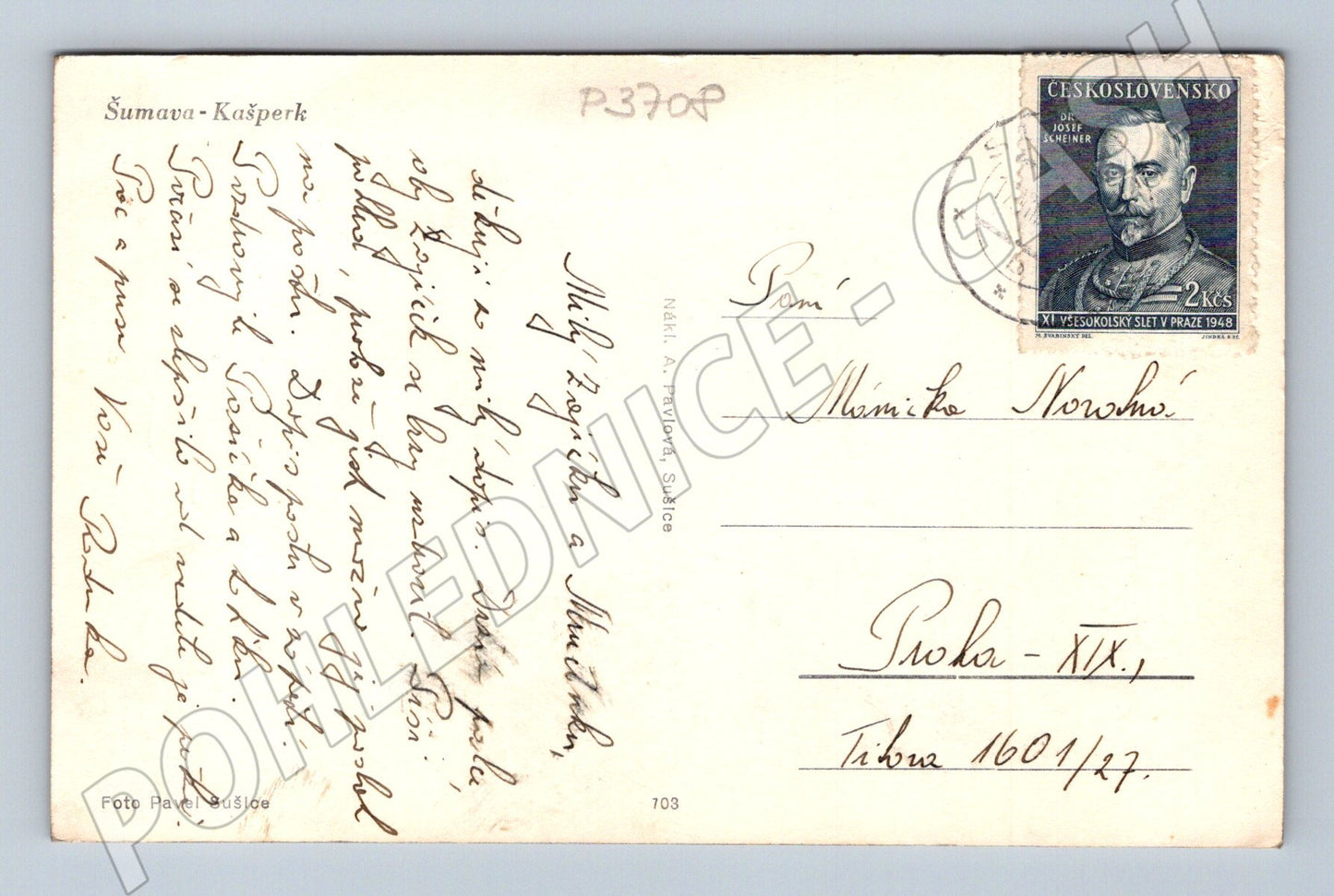 Pohlednice Kašperk hrad na Šumavě 1948 (P3708)