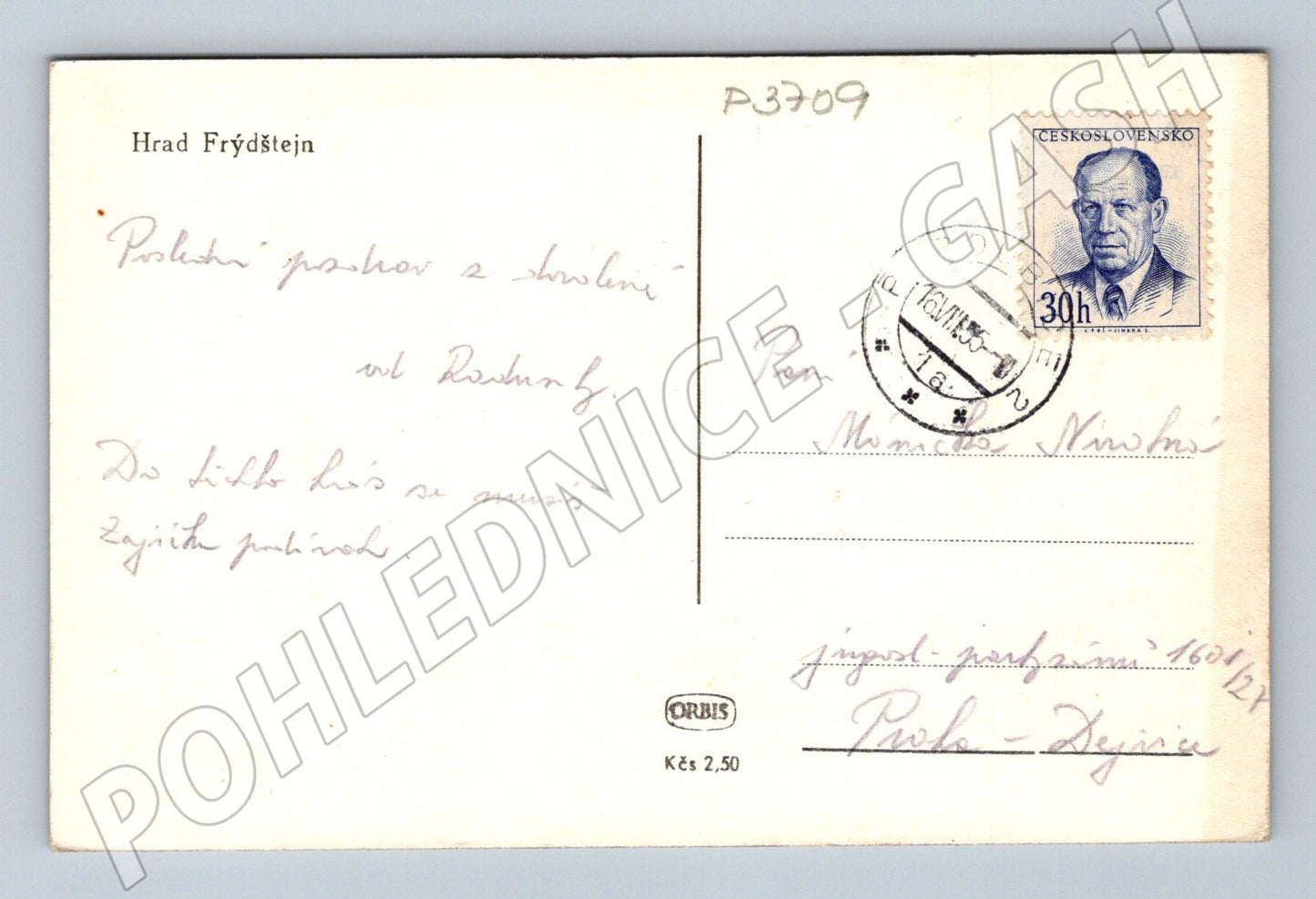 Pohlednice Hrad Frýdštejn 1947 (P3709)