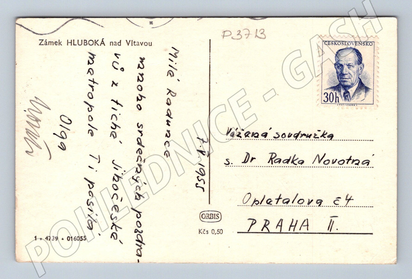 Pohlednice Hluboká nad Vltavou zámek 1955 (P3713)