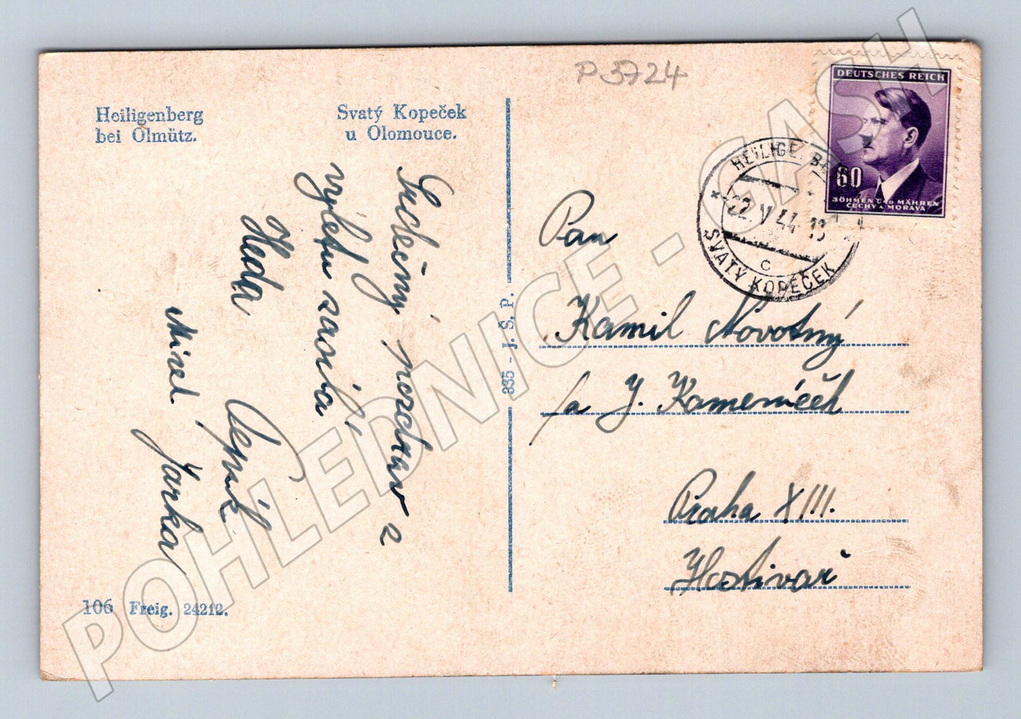 Pohlednice Svatý Kopeček u Olomouce krajina 1944 (P3724)