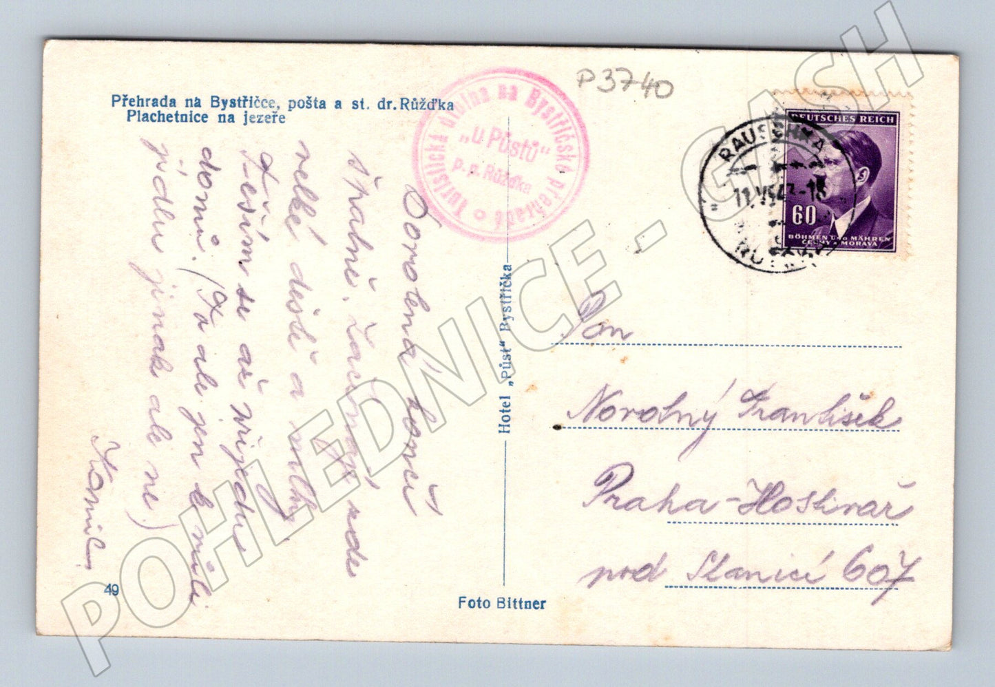 Pohlednice Přehrada na Bystřičce lodě 1942 (P3740)