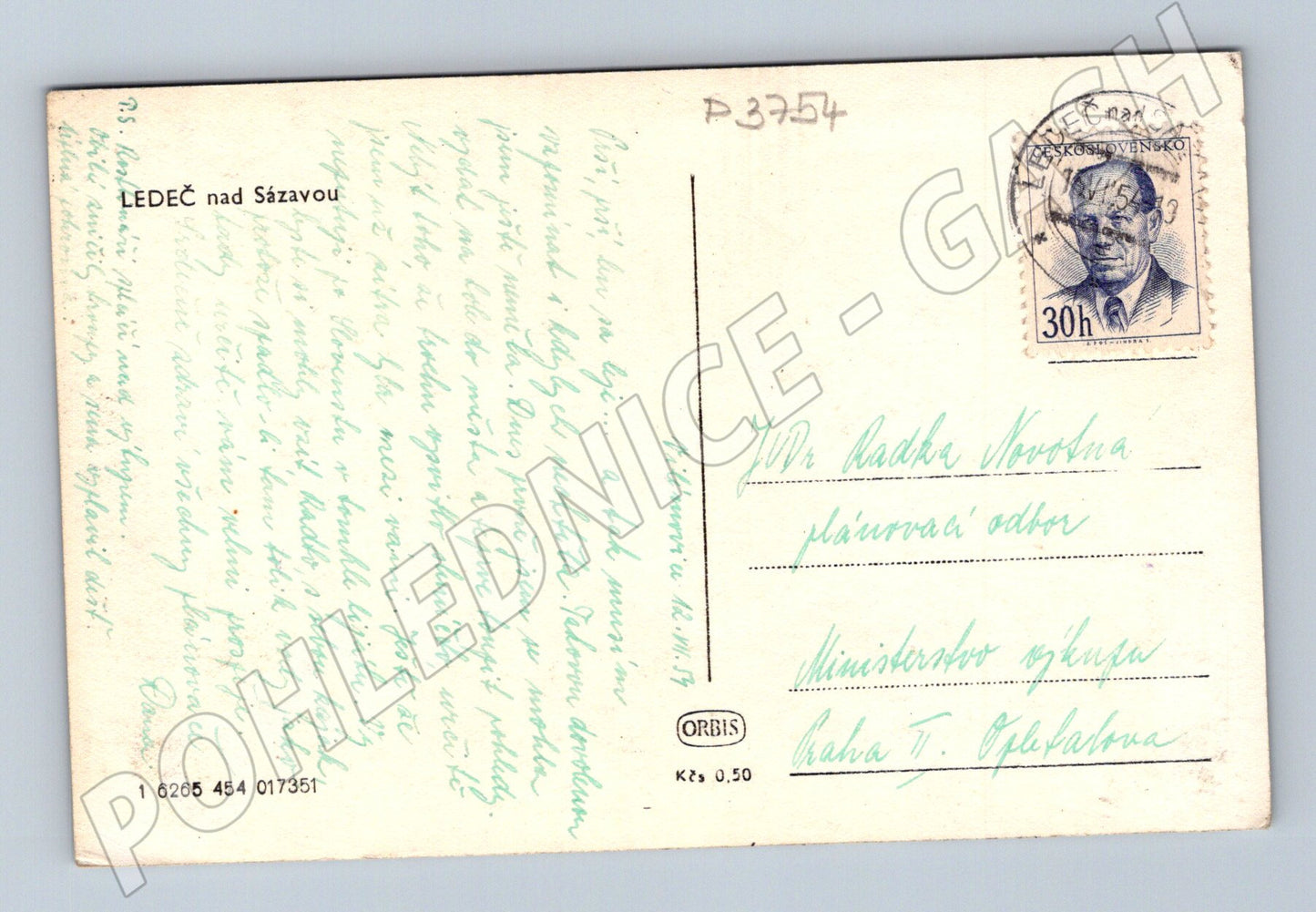 Pohlednice Ledeč nad Sázavou celkový pohled 1959 (P3754)